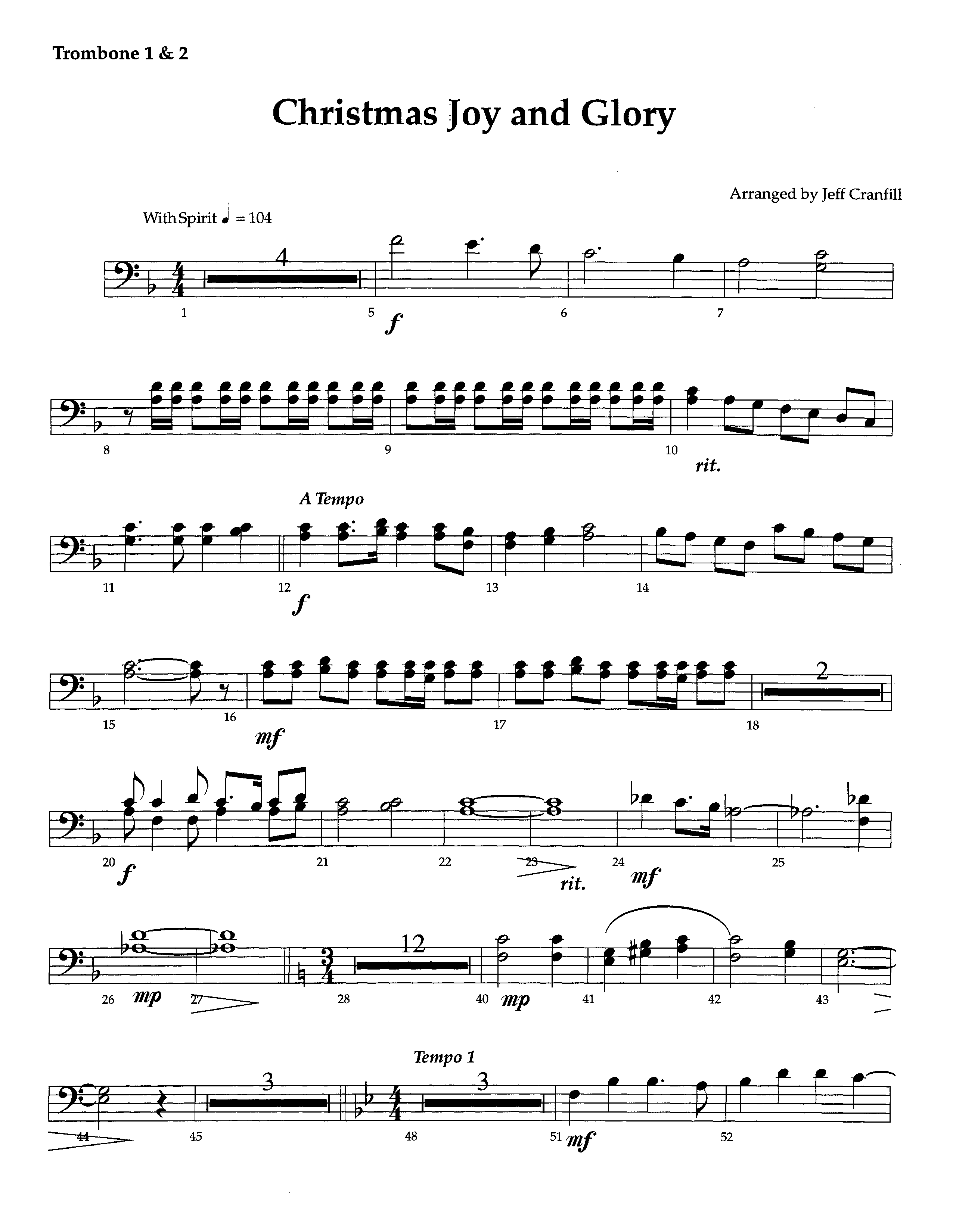 Christmas Joy And Glory (Instrumental) Trombone 1/2 (Lifeway Worship / Arr. Jeff Cranfill)