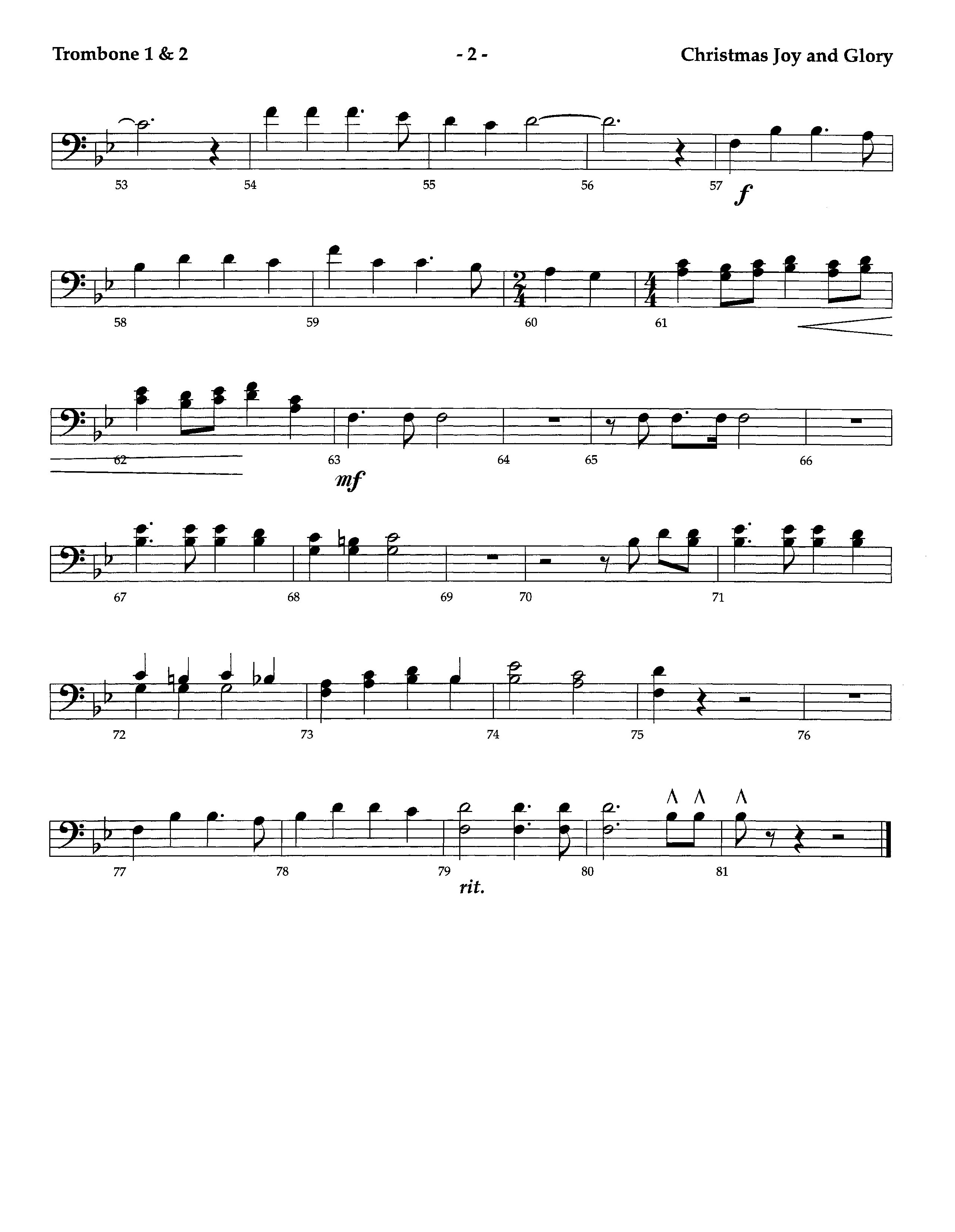 Christmas Joy And Glory (Instrumental) Trombone 1/2 (Lifeway Worship / Arr. Jeff Cranfill)