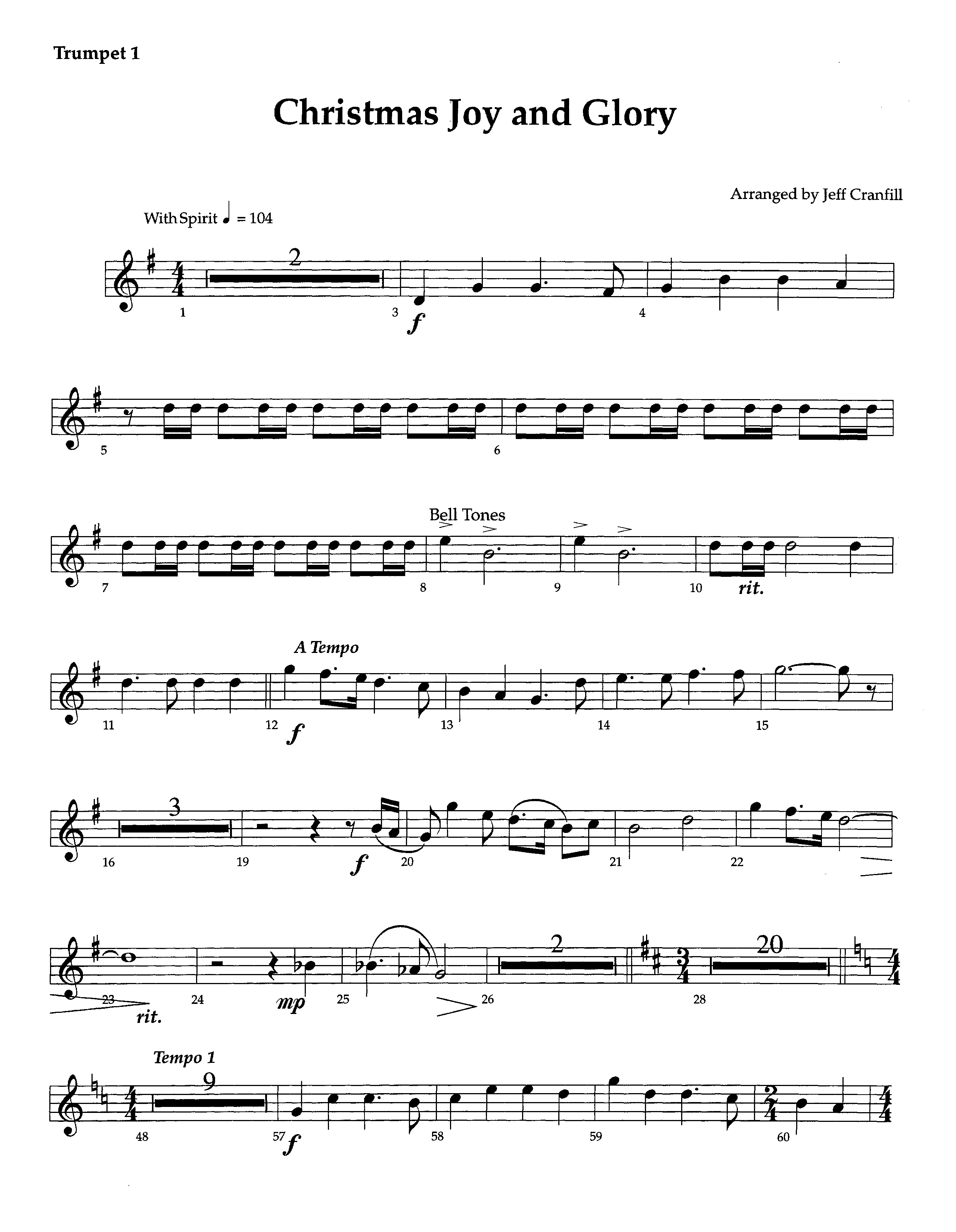 Christmas Joy And Glory (Instrumental) Trumpet 1 (Lifeway Worship / Arr. Jeff Cranfill)