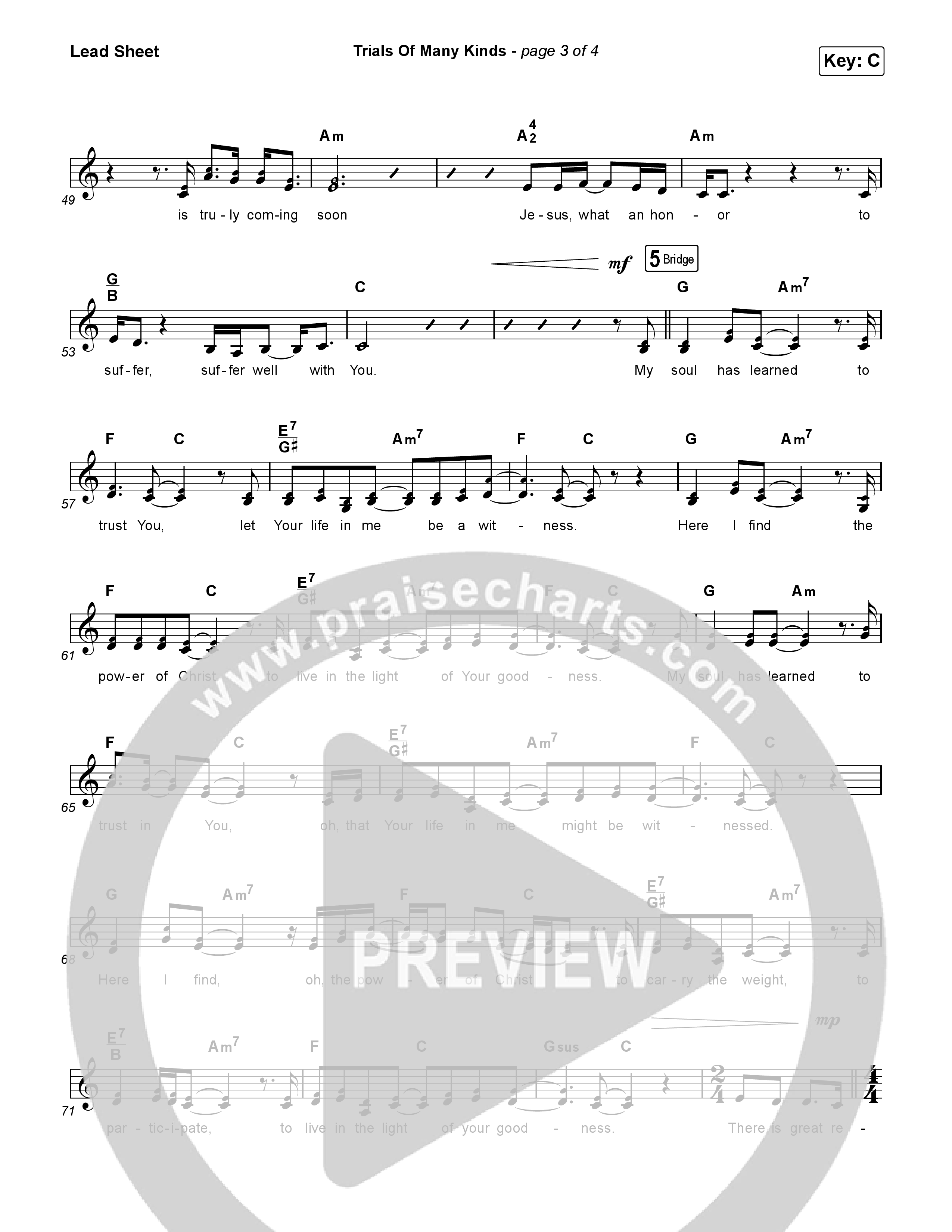 Trials Of Many Kinds Lead Sheet (SAT) (Rita Springer / Brooke Ligertwood)