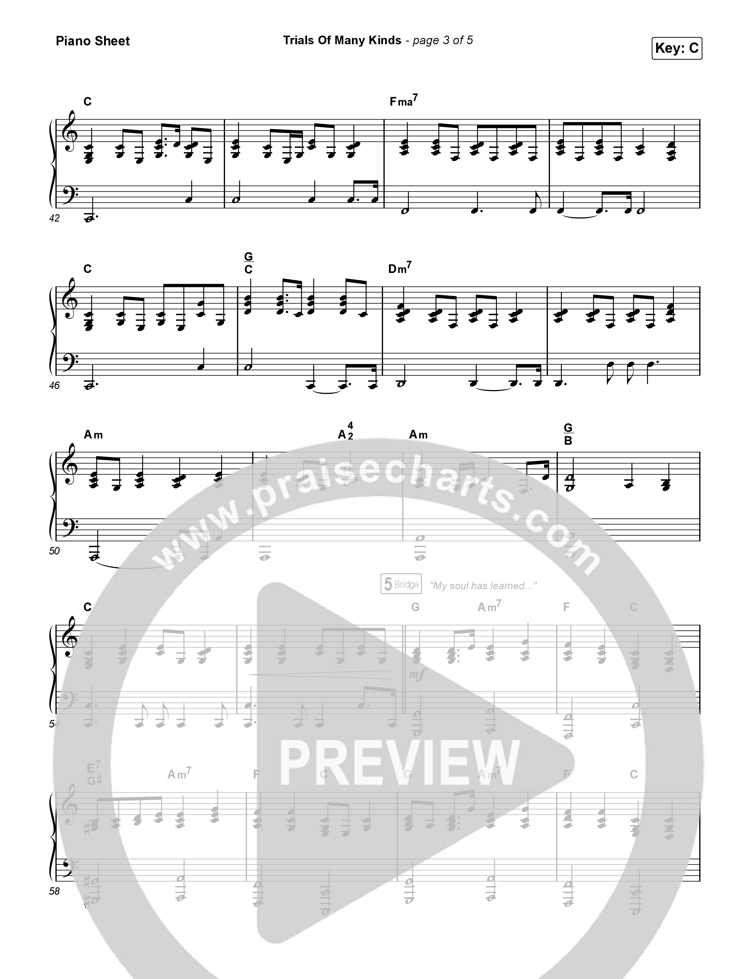 Trials Of Many Kinds Piano Sheet (Rita Springer / Brooke Ligertwood)