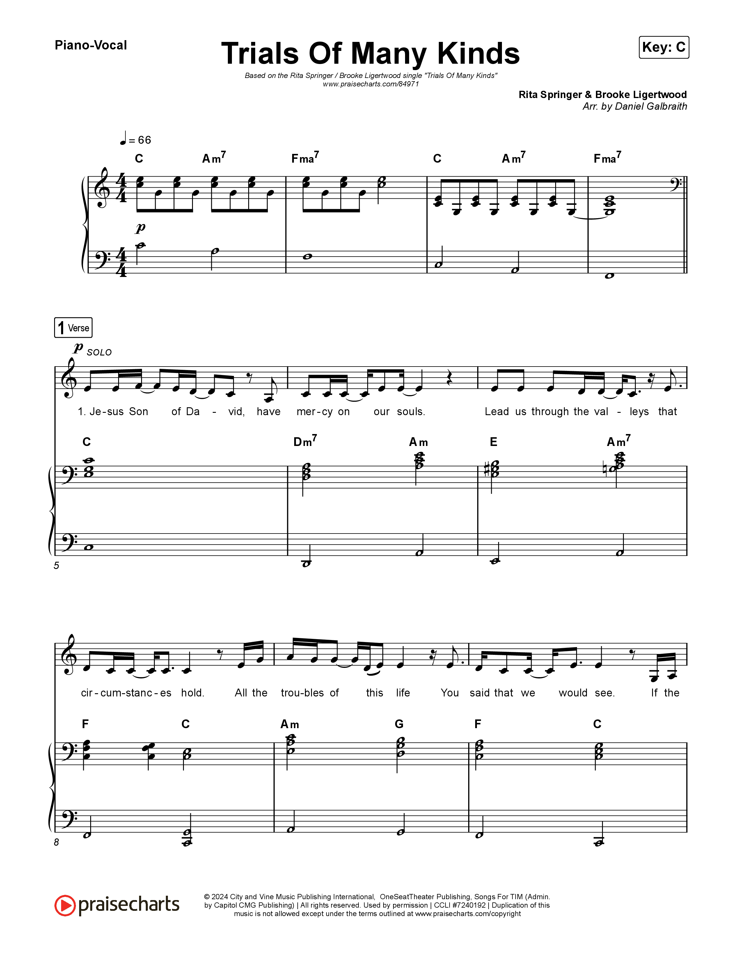 Trials Of Many Kinds Piano/Vocal Pack (Rita Springer / Brooke Ligertwood)