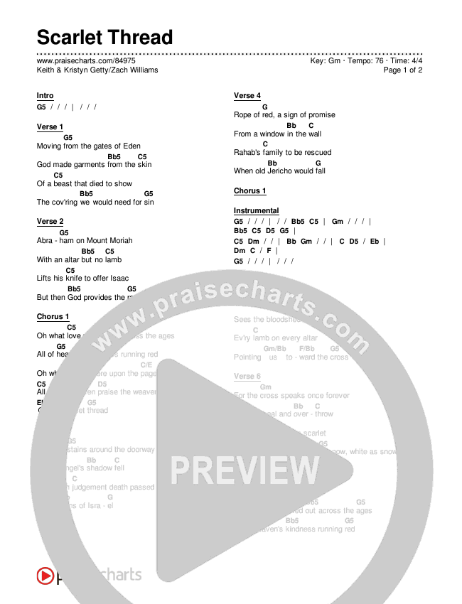 Scarlet Thread Chords & Lyrics (Keith & Kristyn Getty / Zach Williams)