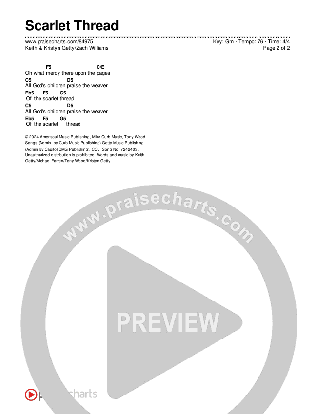 Scarlet Thread Chords & Lyrics (Keith & Kristyn Getty / Zach Williams)