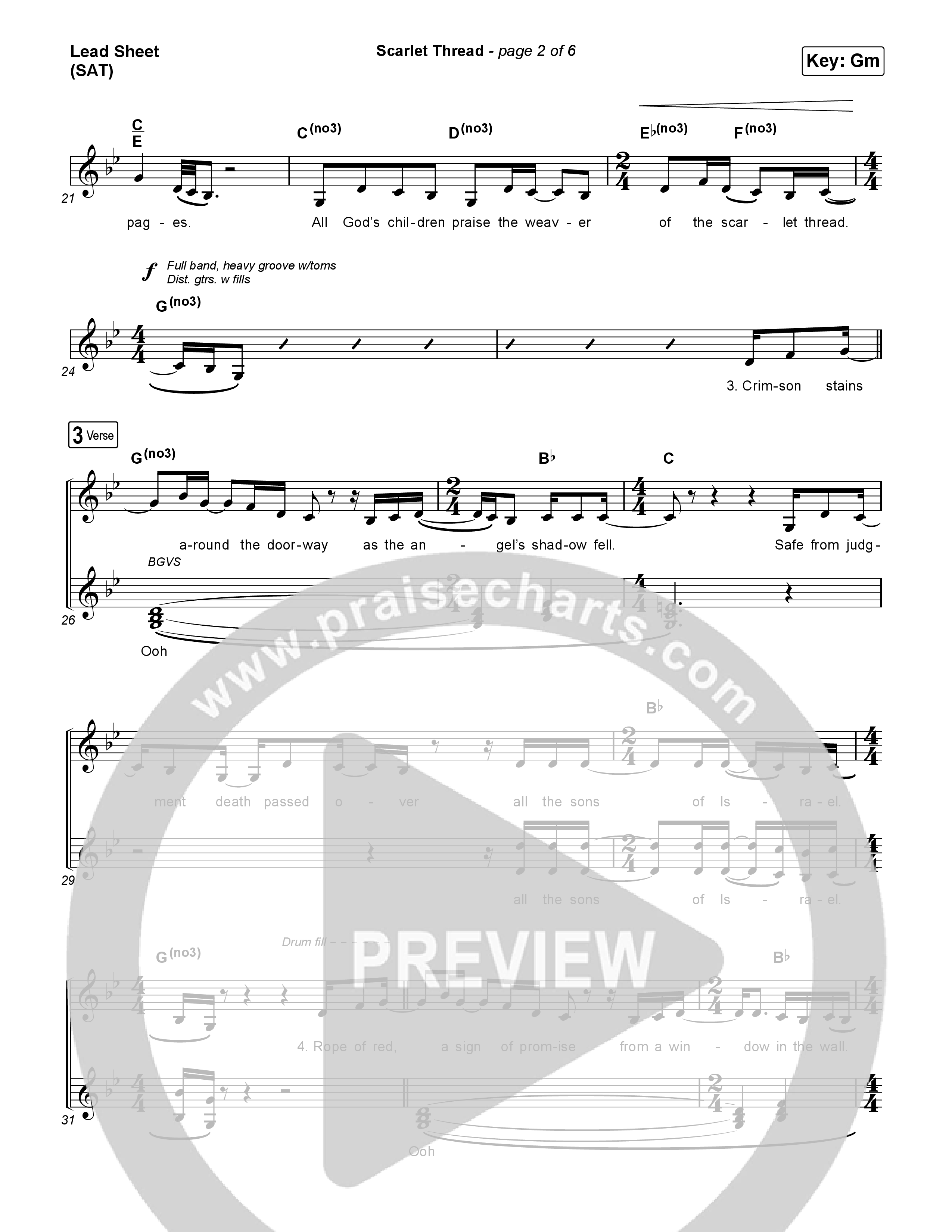 Scarlet Thread Lead Sheet (SAT) (Keith & Kristyn Getty / Zach Williams)