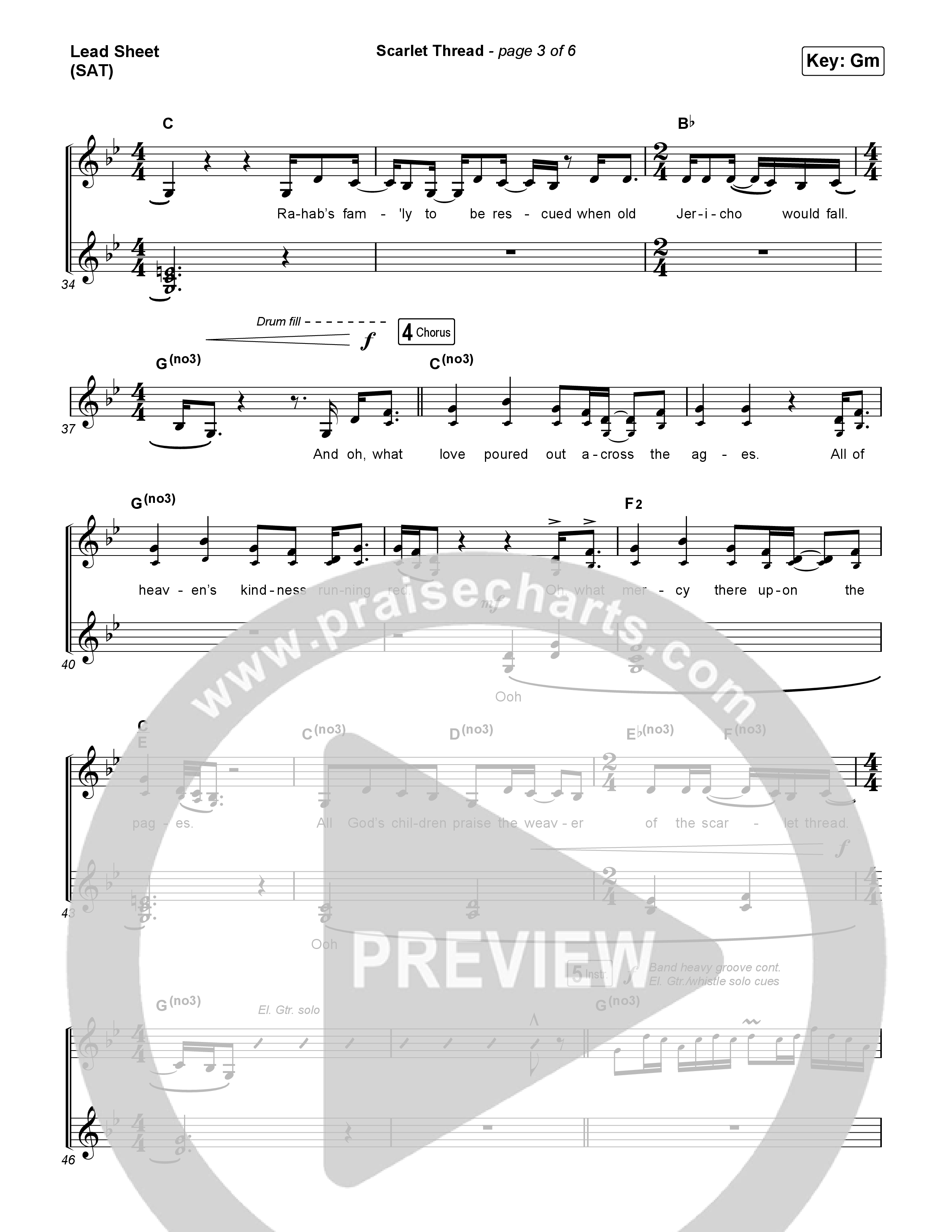 Scarlet Thread Lead Sheet (SAT) (Keith & Kristyn Getty / Zach Williams)