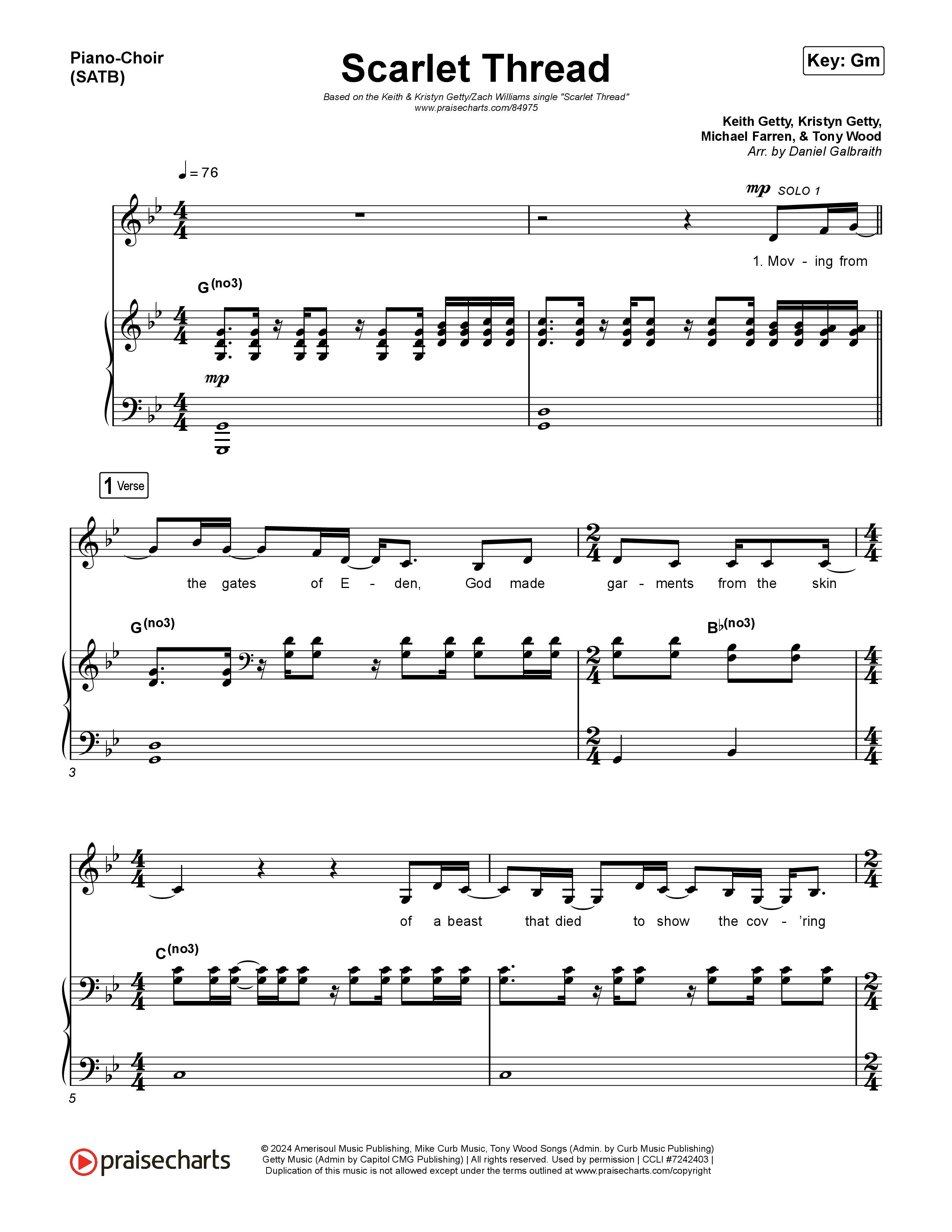 Scarlet Thread Piano/Vocal Pack (Keith & Kristyn Getty / Zach Williams)