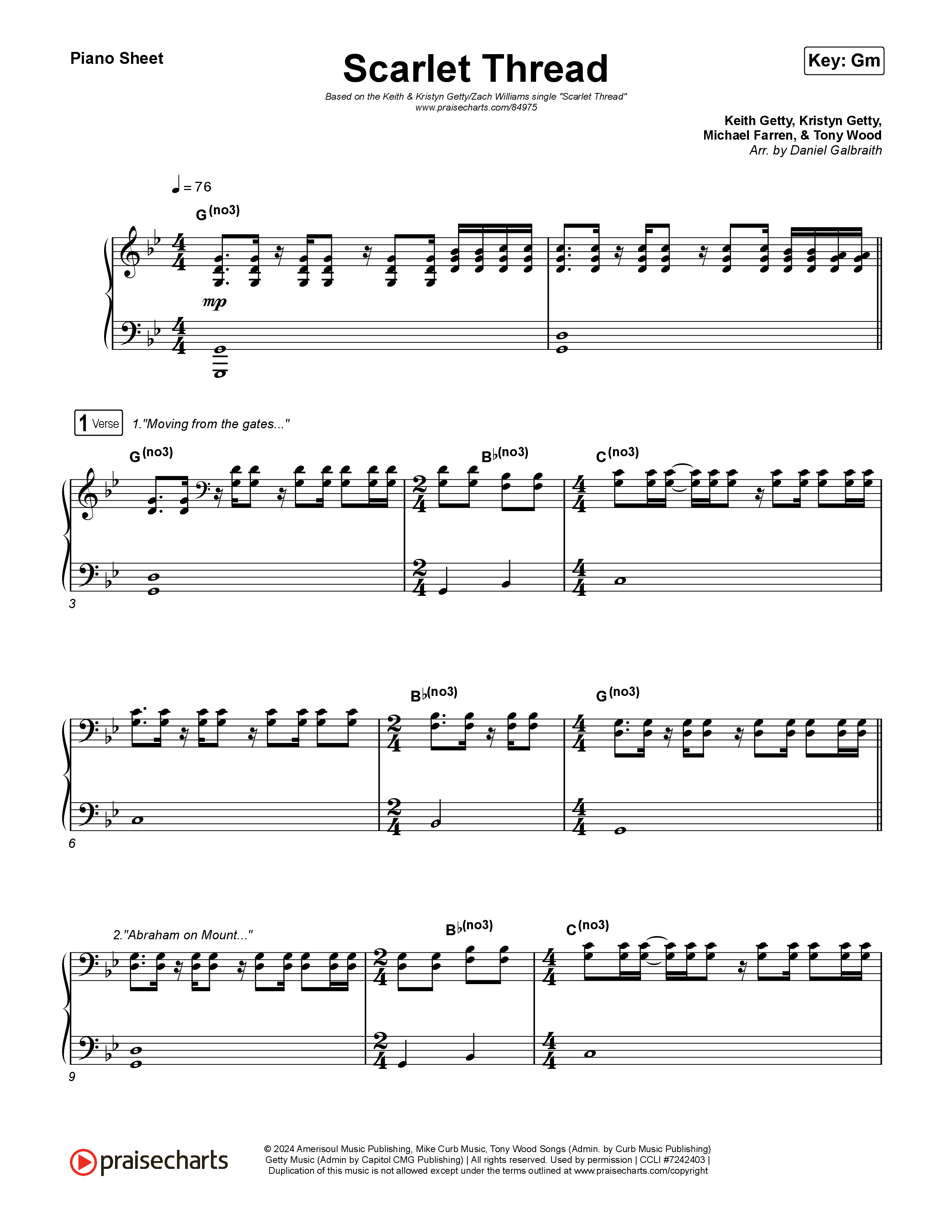 Scarlet Thread Piano Sheet (Keith & Kristyn Getty / Zach Williams)
