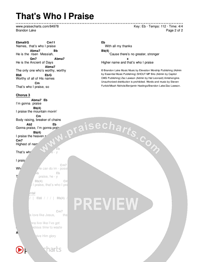 That's Who I Praise Chords & Lyrics (Brandon Lake)
