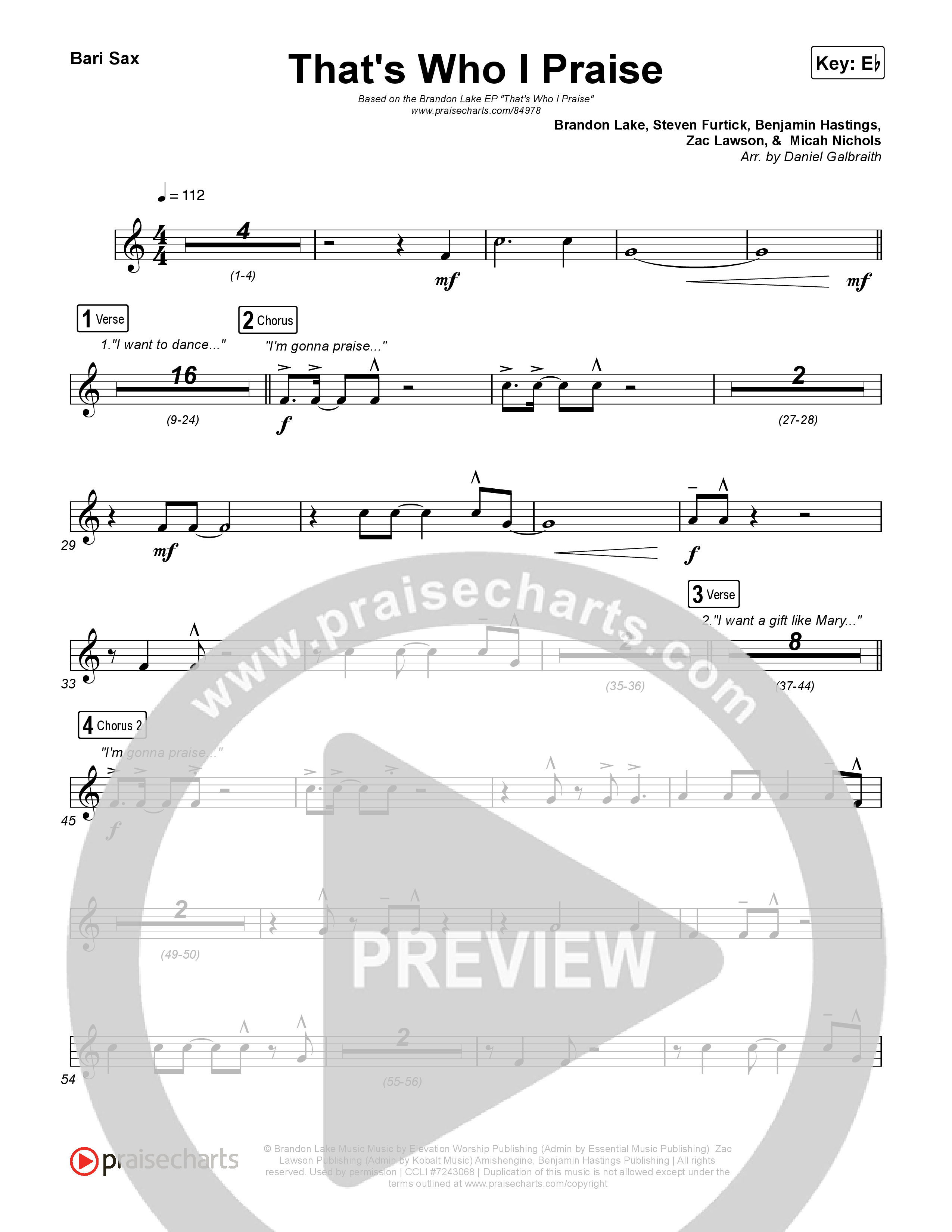 That's Who I Praise Bari Sax (Brandon Lake)