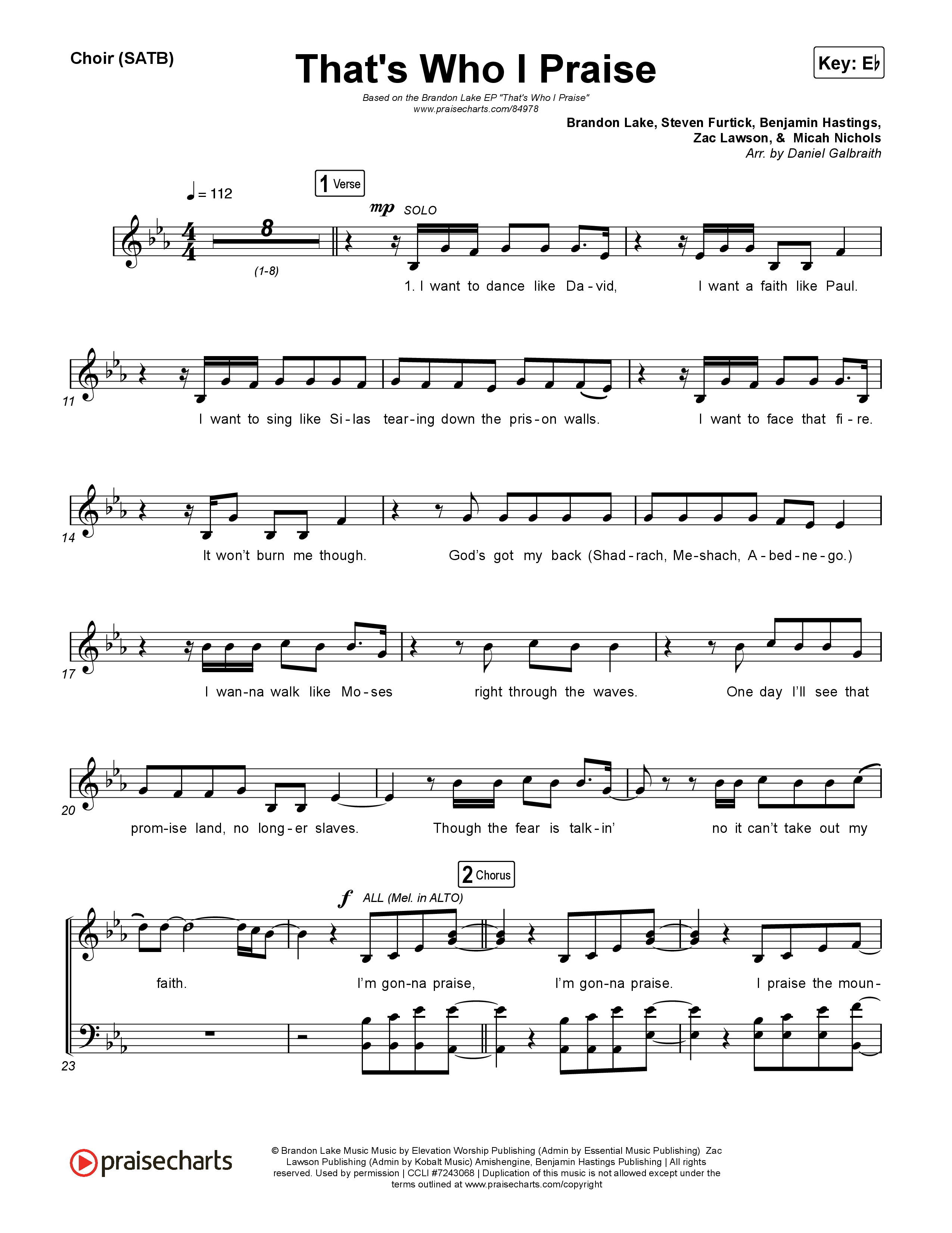 That's Who I Praise Choir Sheet (SATB) (Brandon Lake)