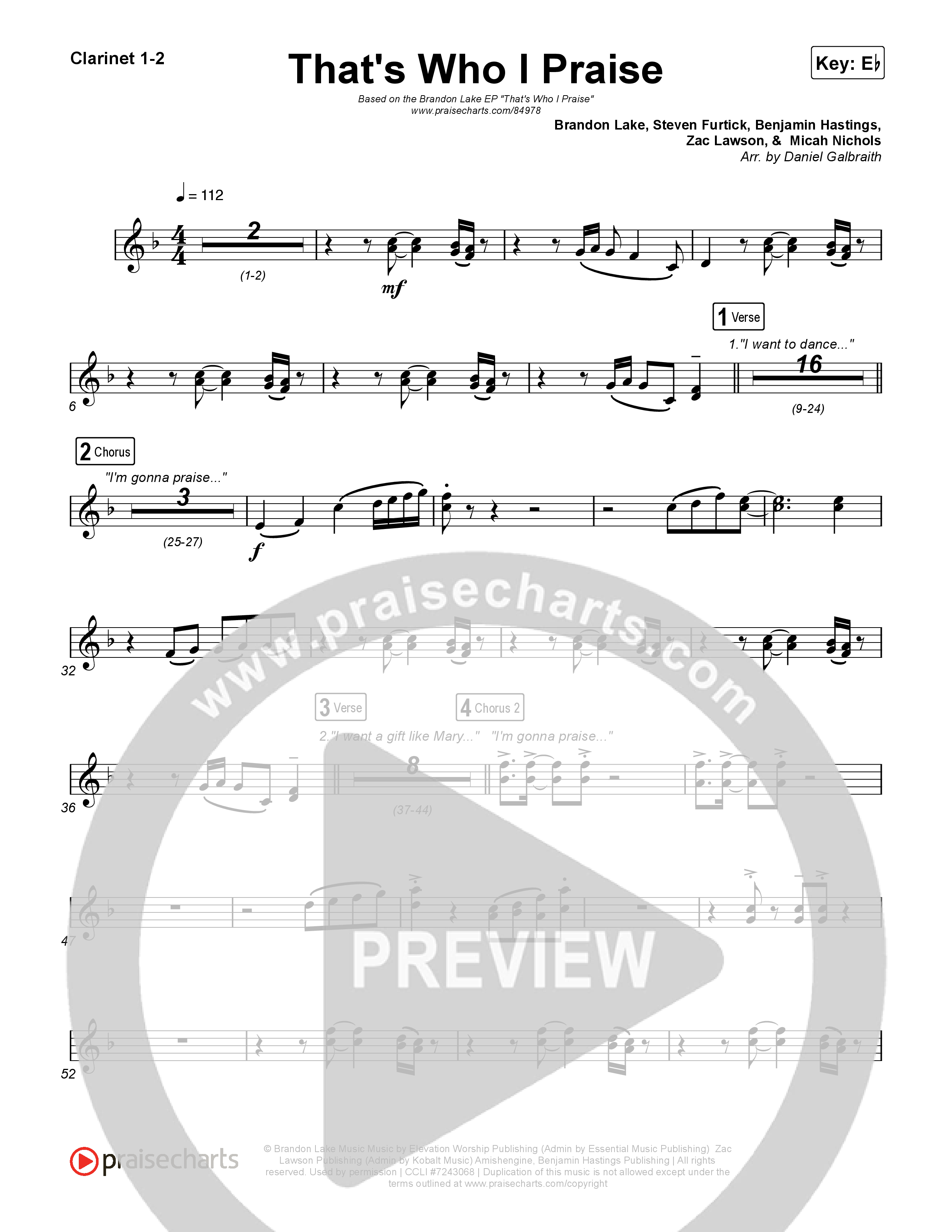 That's Who I Praise Clarinet 1/2 (Brandon Lake)