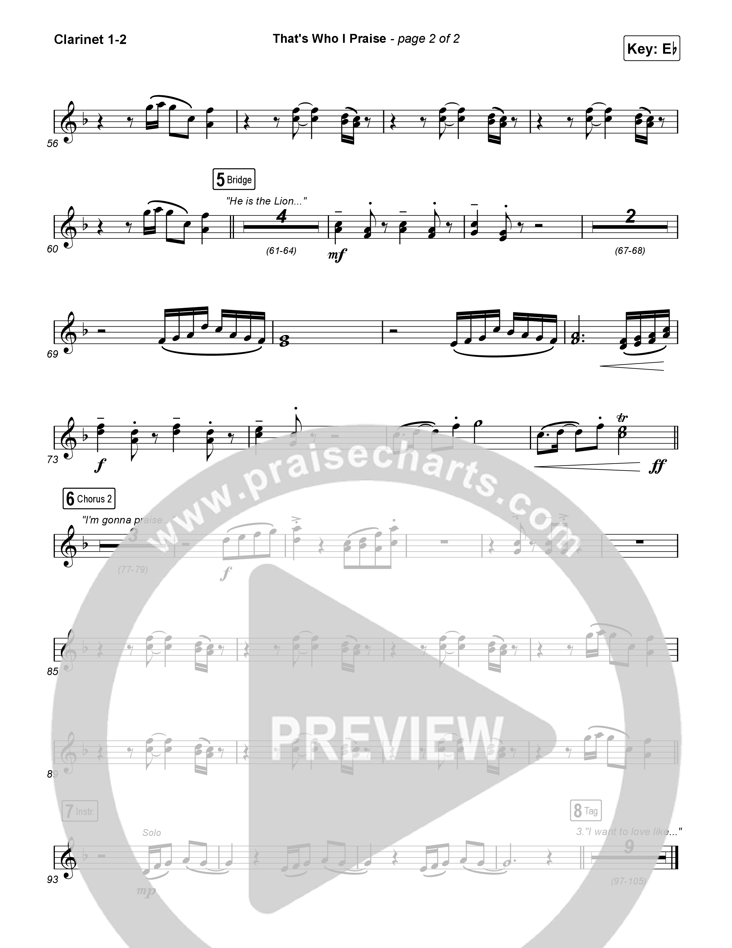 That's Who I Praise Clarinet 1/2 (Brandon Lake)