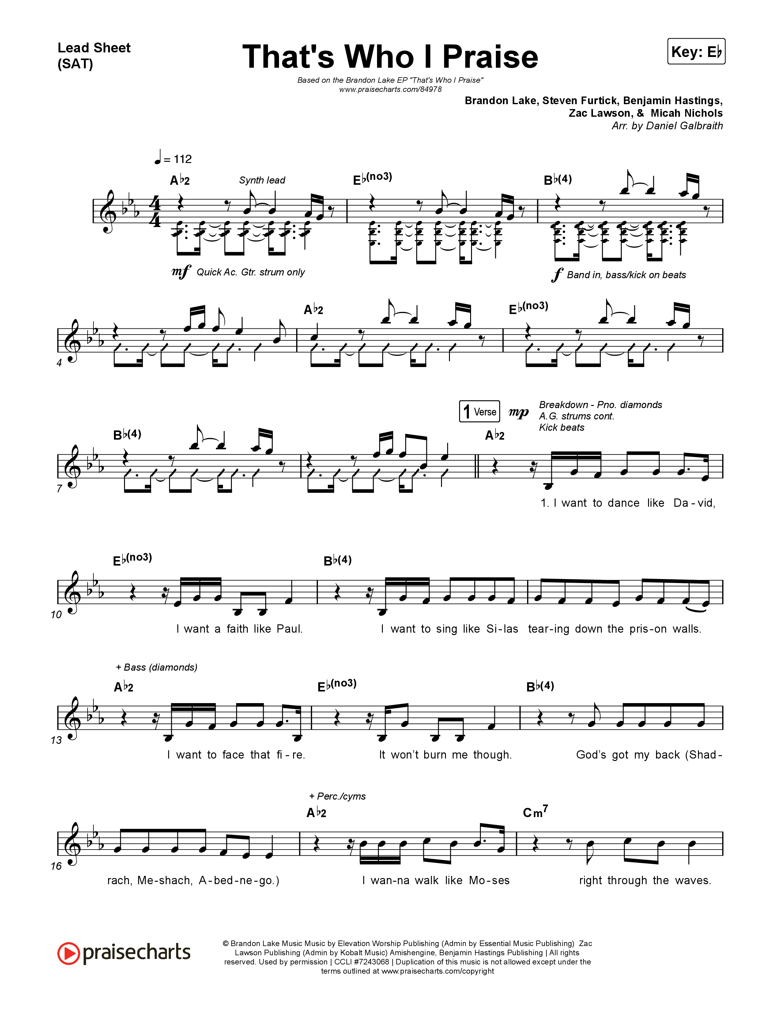 That's Who I Praise Lead Sheet (SAT) (Brandon Lake)