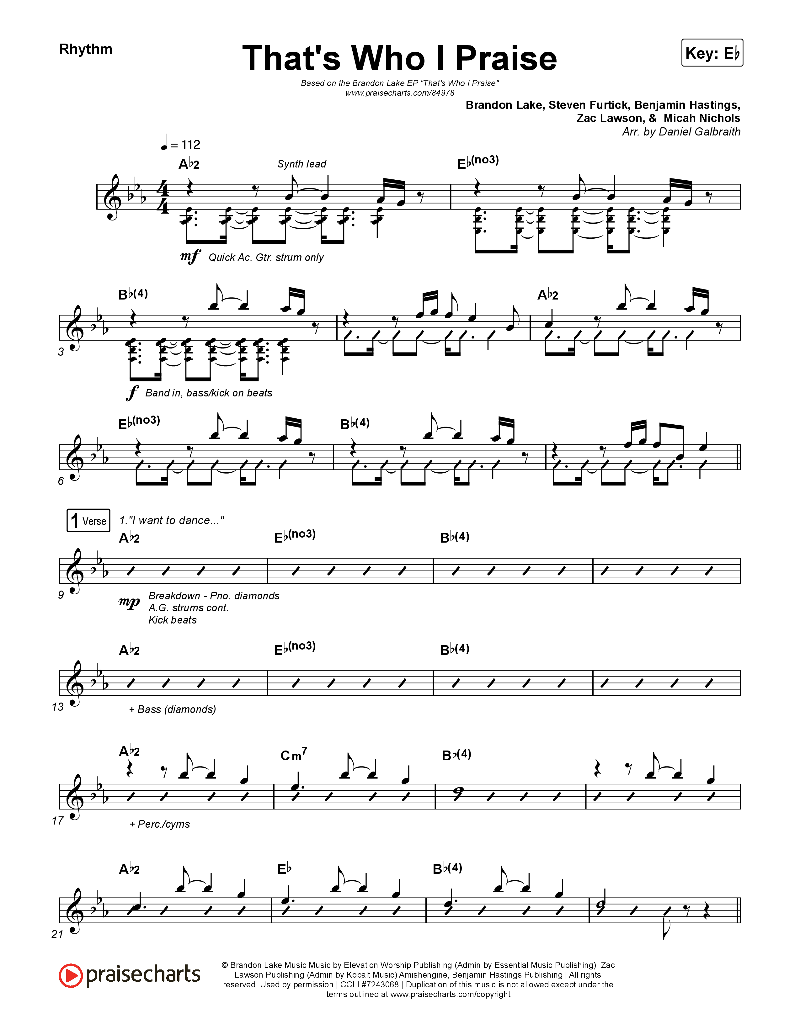 That's Who I Praise Rhythm Chart (Brandon Lake)