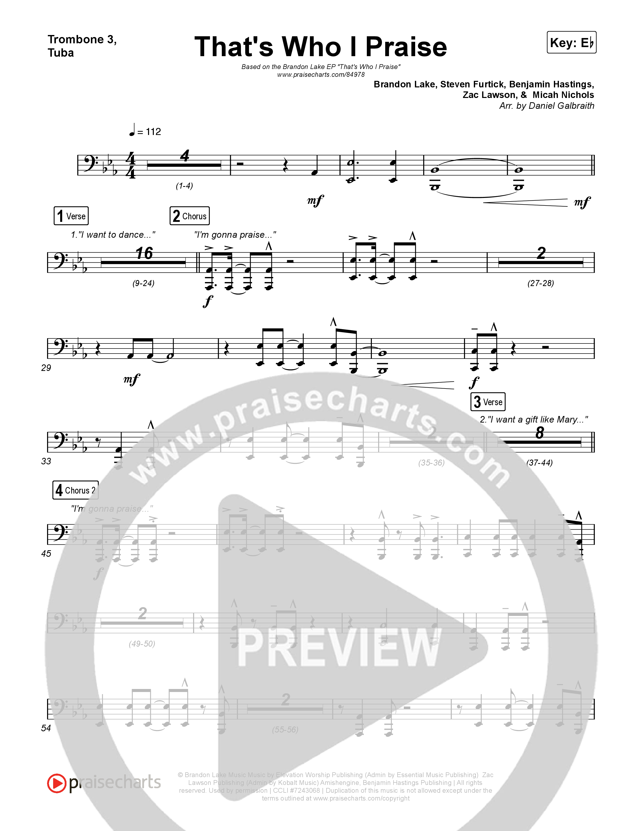 That's Who I Praise Trombone 3/Tuba (Brandon Lake)