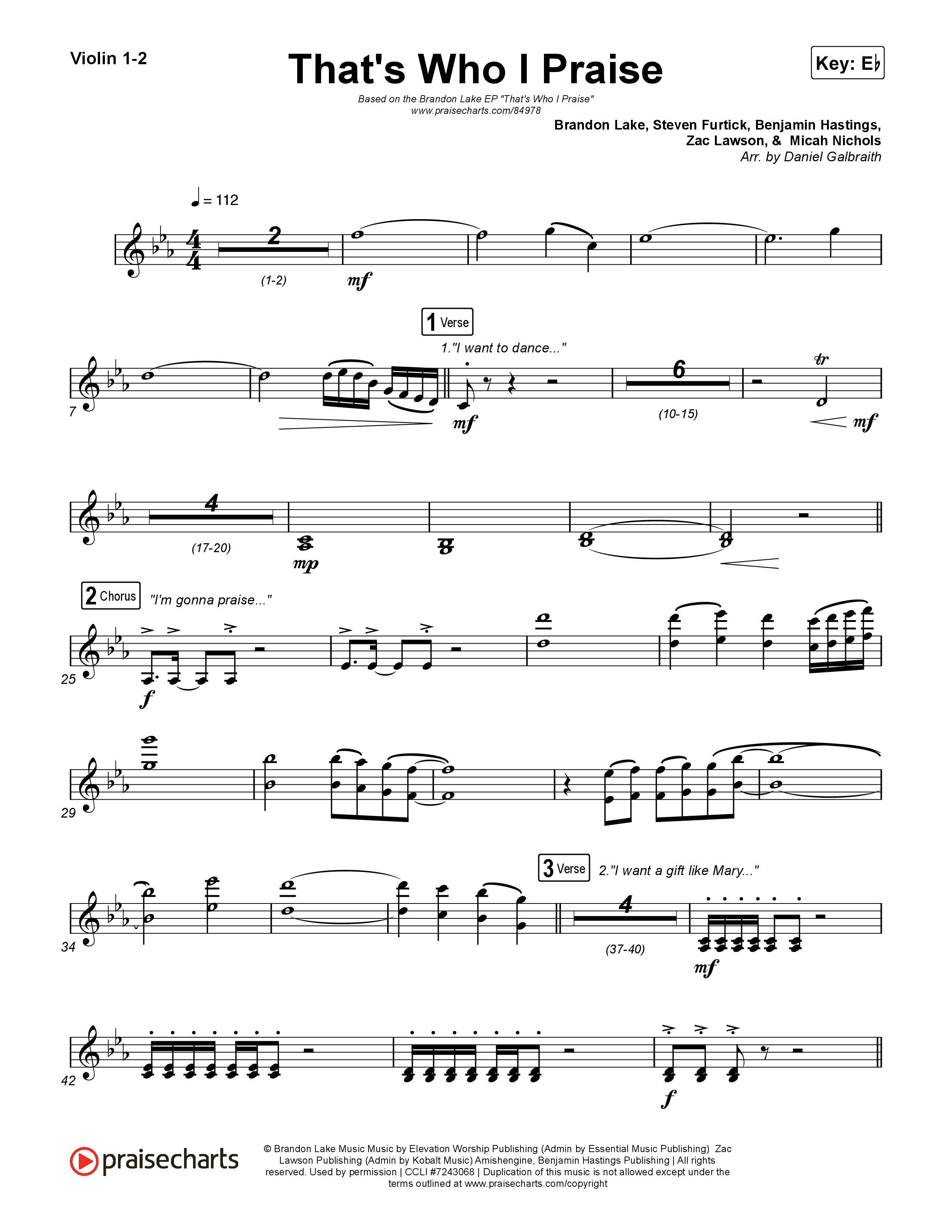 That's Who I Praise Violin 1,2 (Brandon Lake)