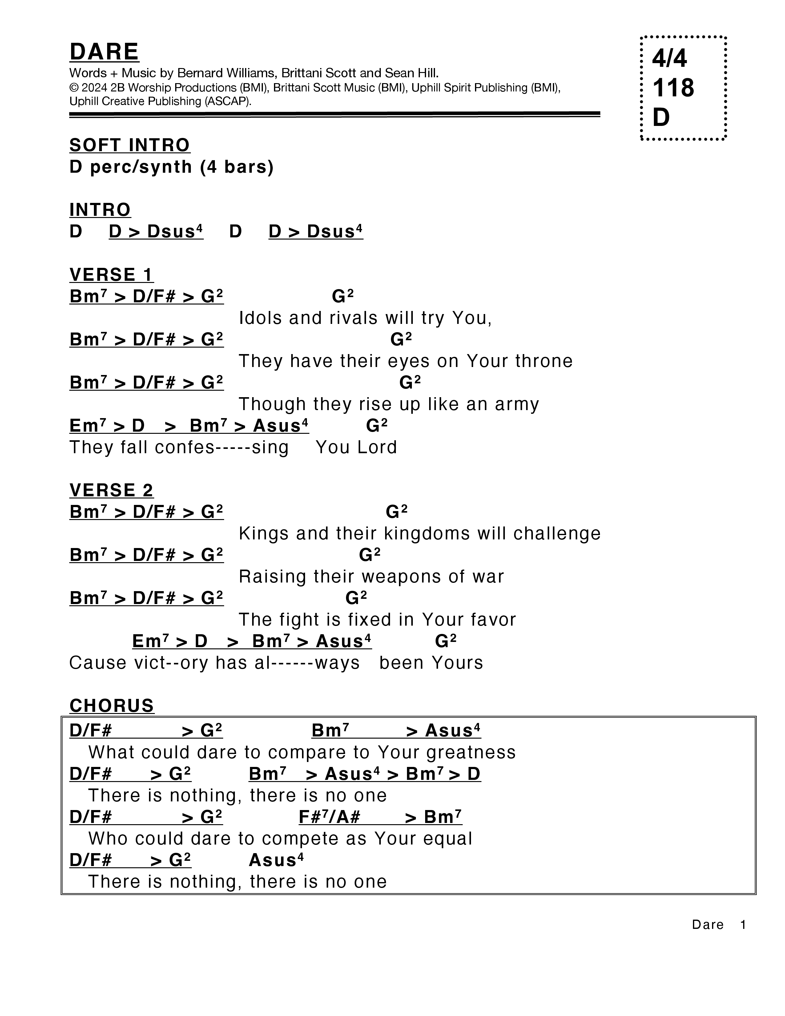 Dare Chord Chart (Victory House Worship)