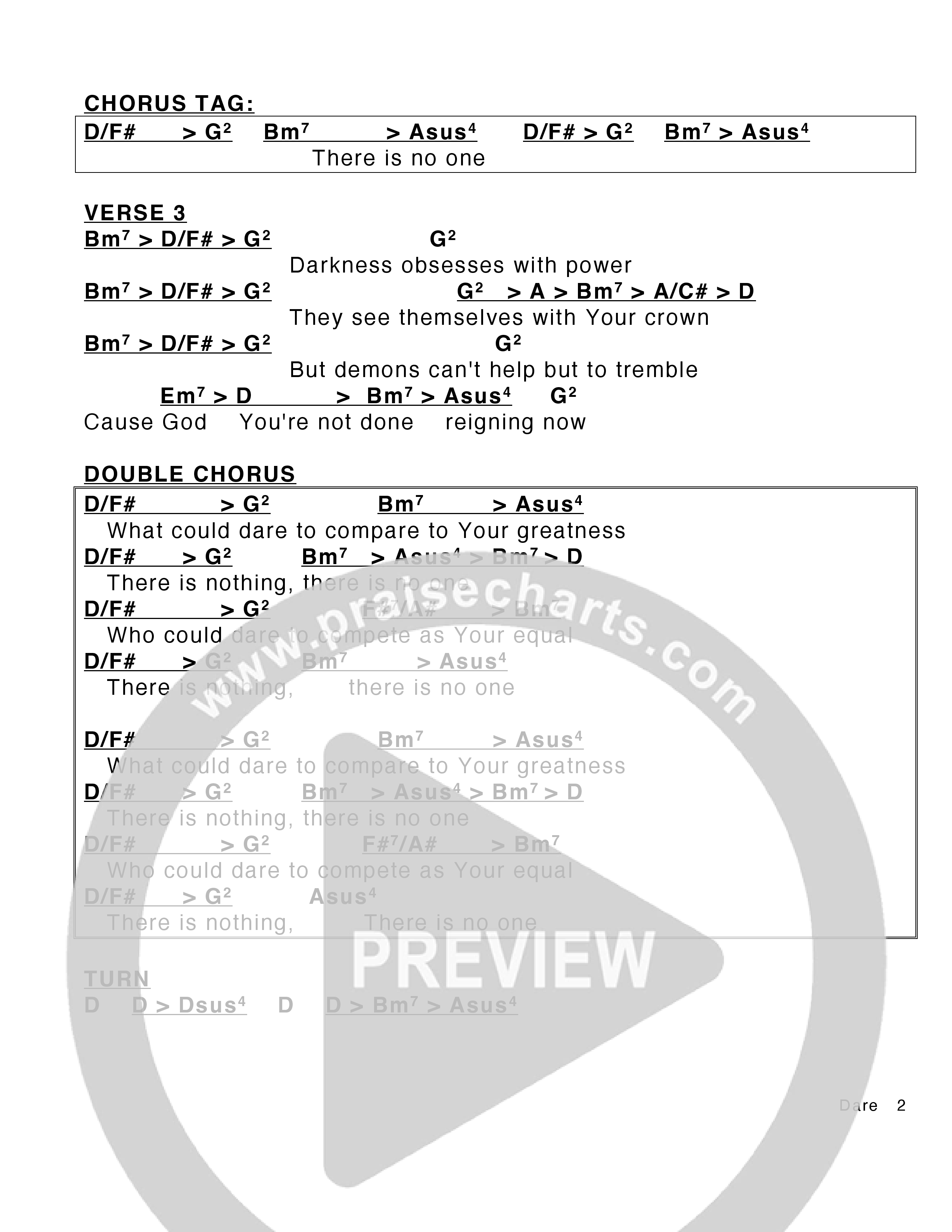 Dare Chord Chart (Victory House Worship)