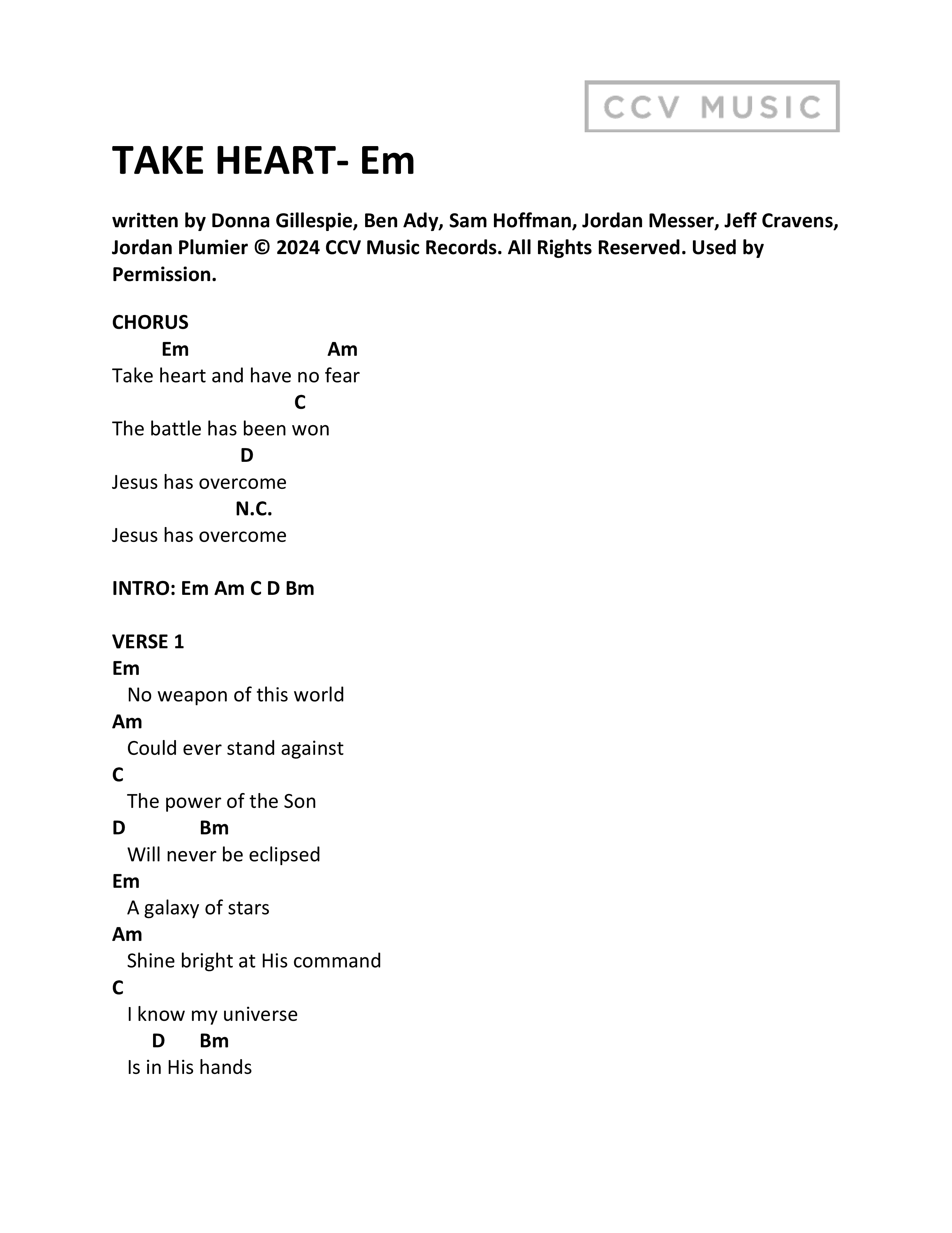 Take Heart Chord Chart (CCV Kids)