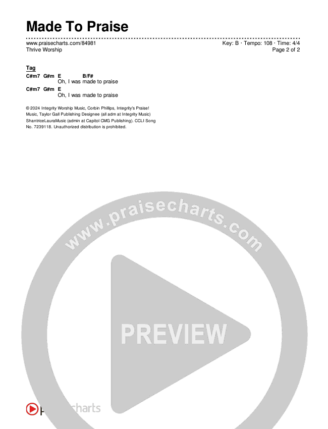 Made To Praise Chord Chart (Thrive Worship)