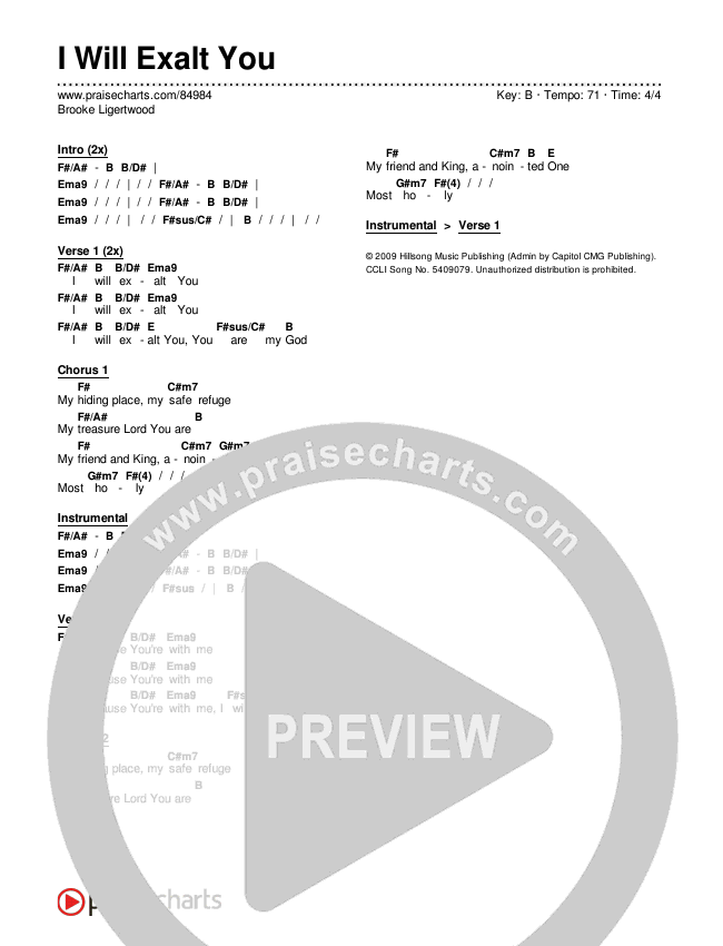 I Will Exalt You Chords & Lyrics (Brooke Ligertwood)