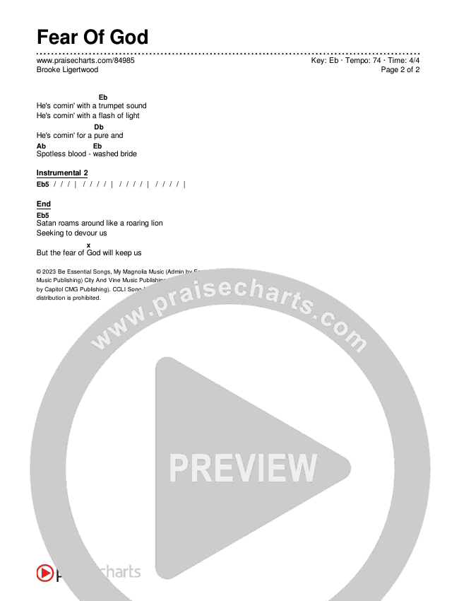 Fear Of God Chords & Lyrics (Brooke Ligertwood)