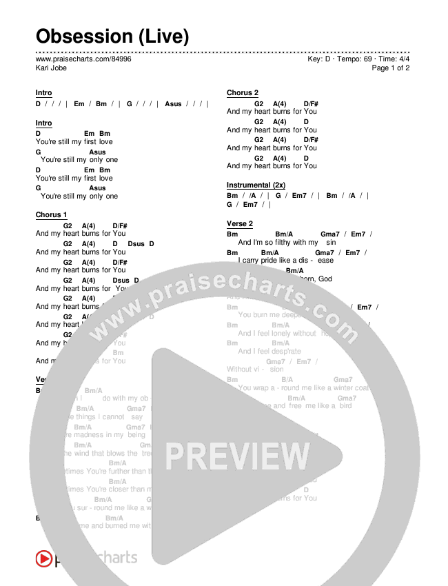 Obsession / Worthy Of It All (Live) Chords & Lyrics (Kari Jobe)