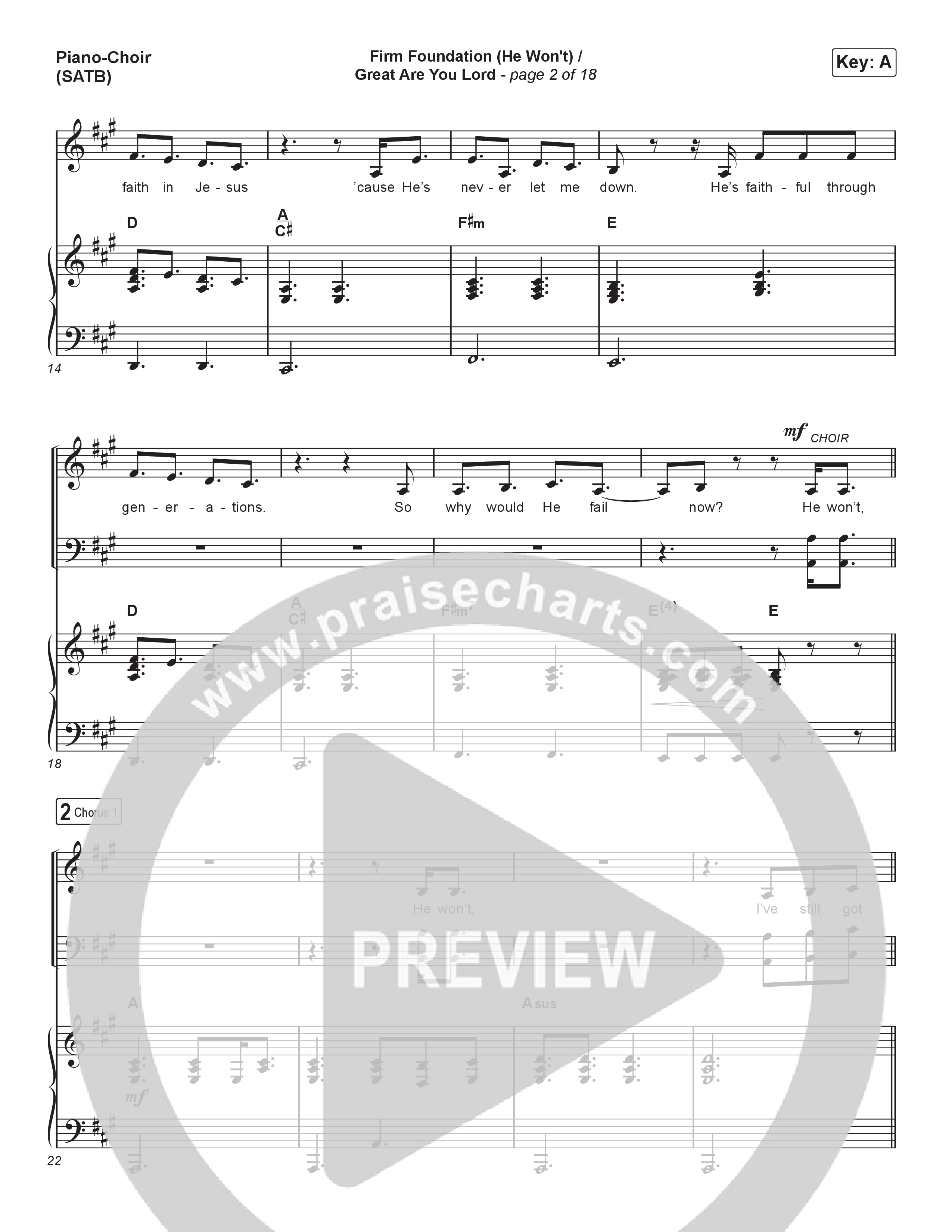 Firm Foundation (He Won't) / Great Are You Lord Piano/Vocal (SATB) (Kari Jobe)