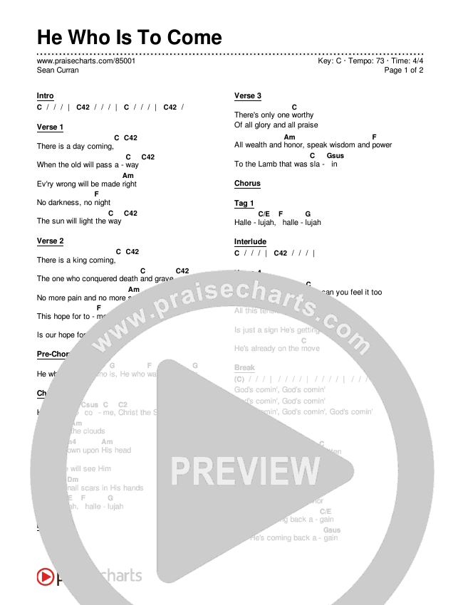 He Who Is To Come Chords & Lyrics (Sean Curran)