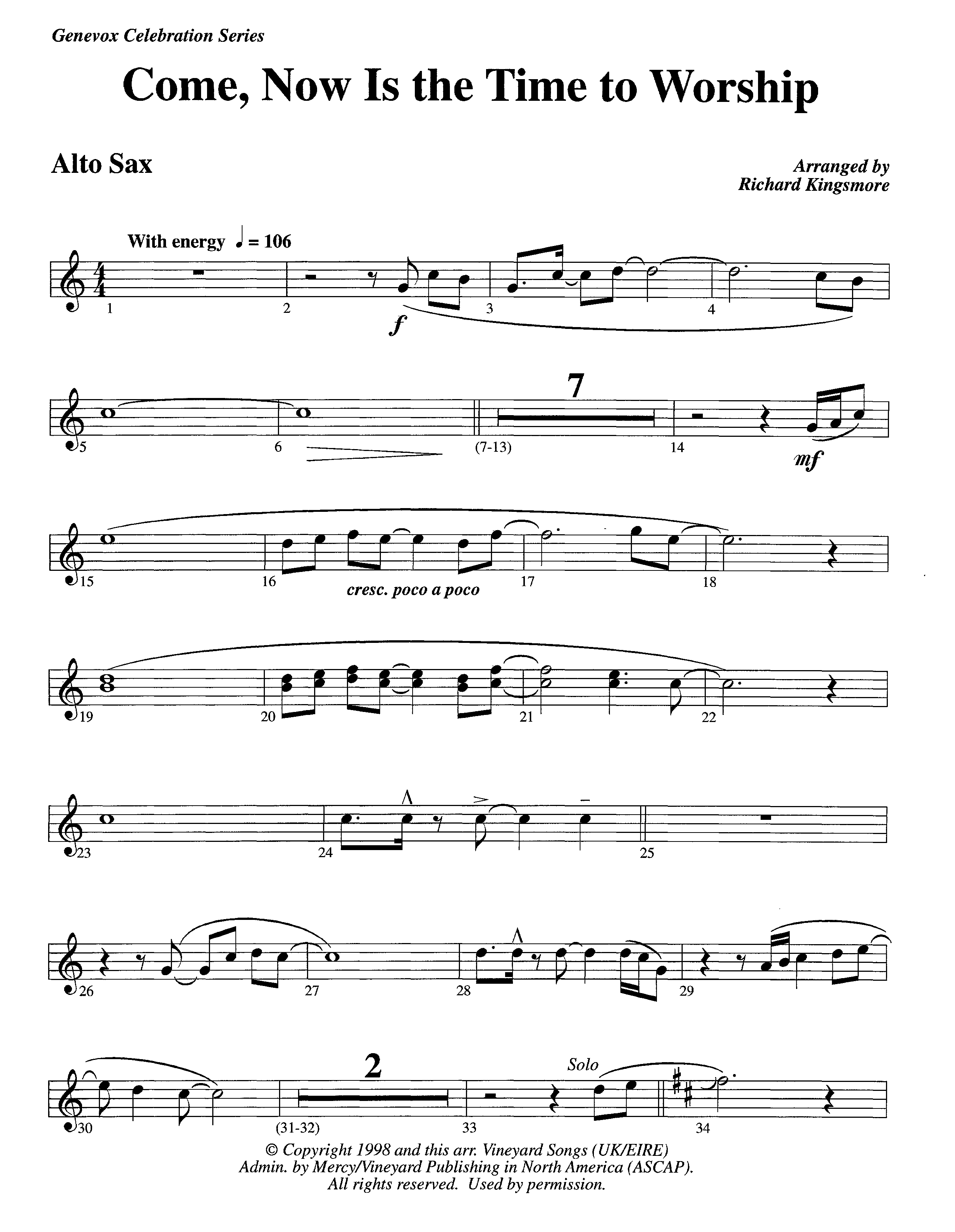 Come Now Is The Time To Worship (Instrumental) Alto Sax (Lifeway Worship / Arr. Richard Kingsmore)