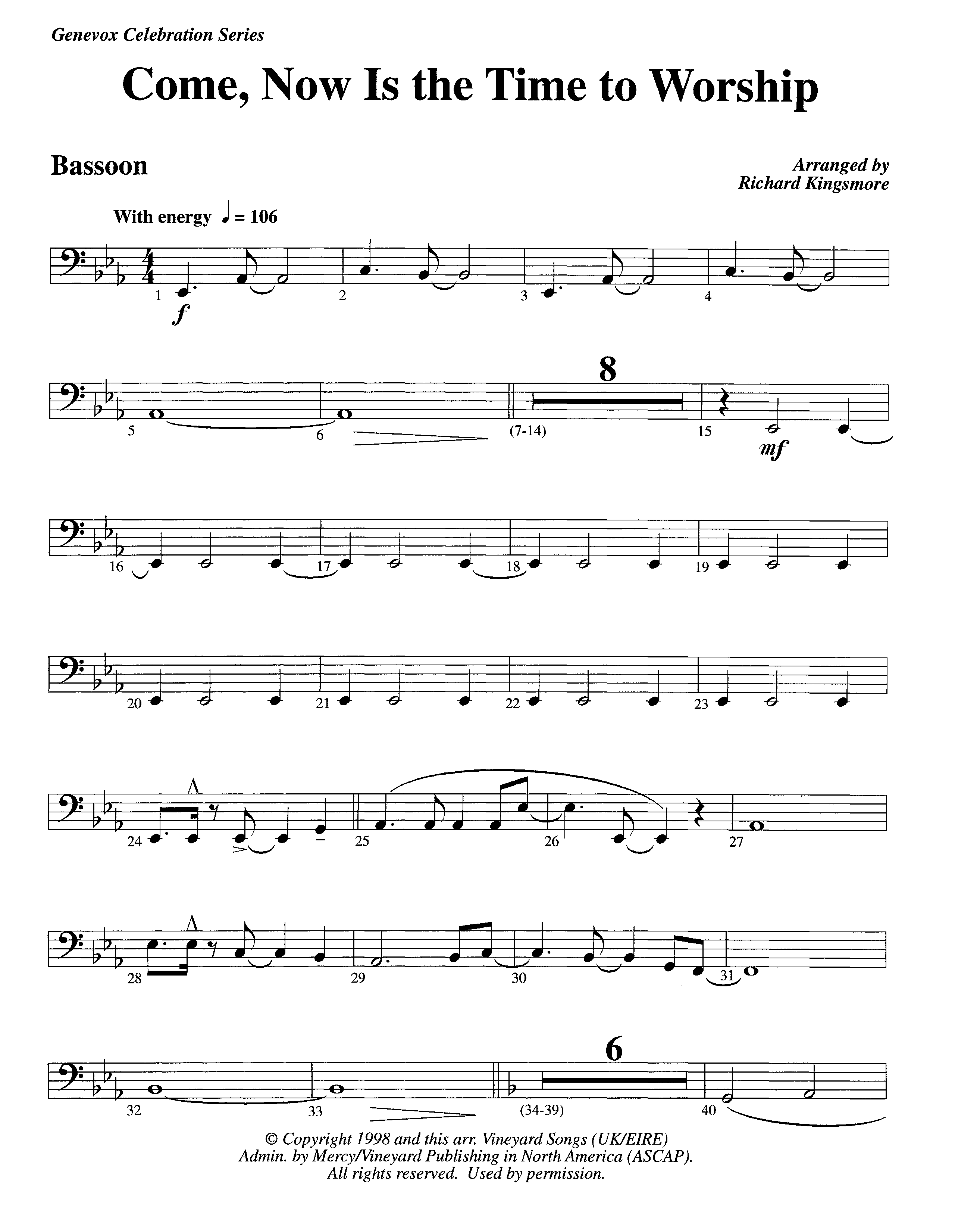 Come Now Is The Time To Worship (Instrumental) Bassoon (Lifeway Worship / Arr. Richard Kingsmore)