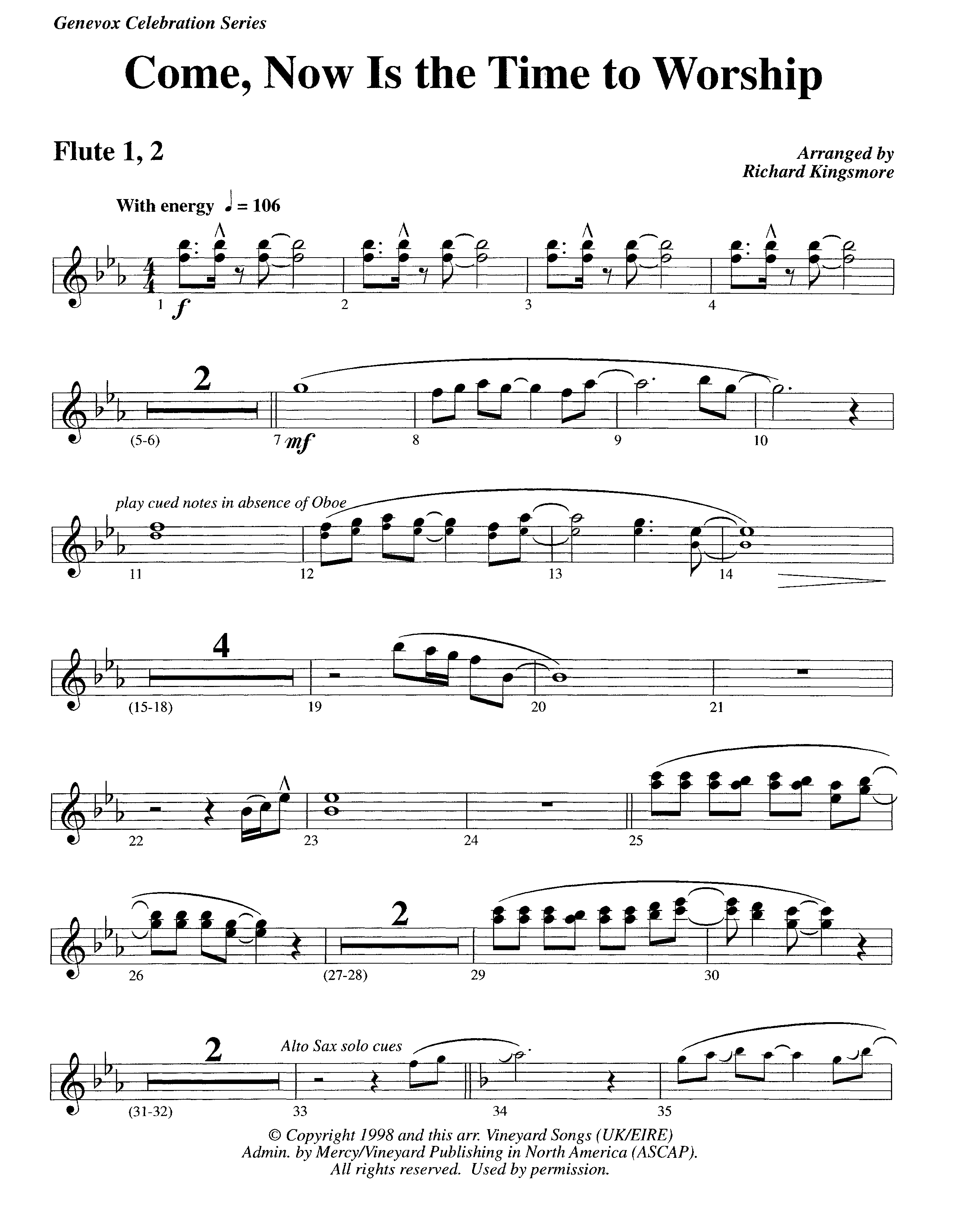 Come Now Is The Time To Worship (Instrumental) Flute 1/2 (Lifeway Worship / Arr. Richard Kingsmore)
