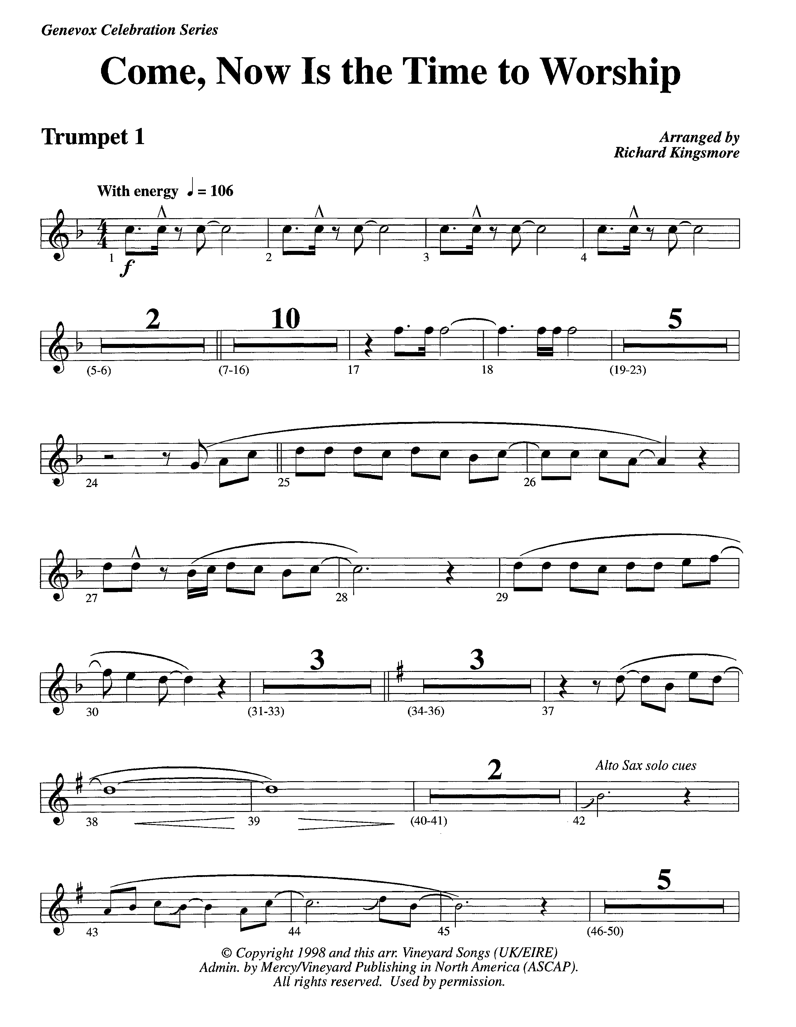 Come Now Is The Time To Worship (Instrumental) Trumpet 1 (Lifeway Worship / Arr. Richard Kingsmore)