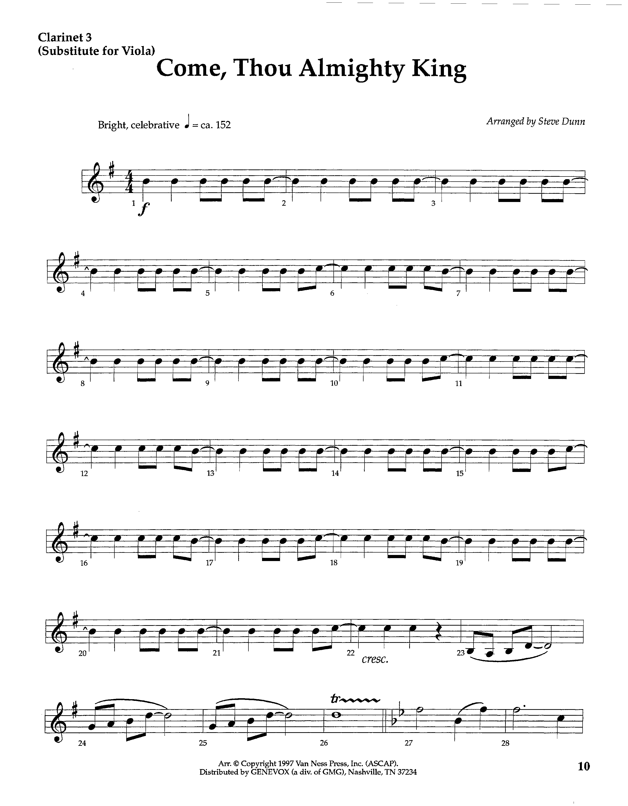 Come Thou Almighty King (Instrumental) Clarinet 3 (Lifeway Worship / Arr. Steve Dunn)