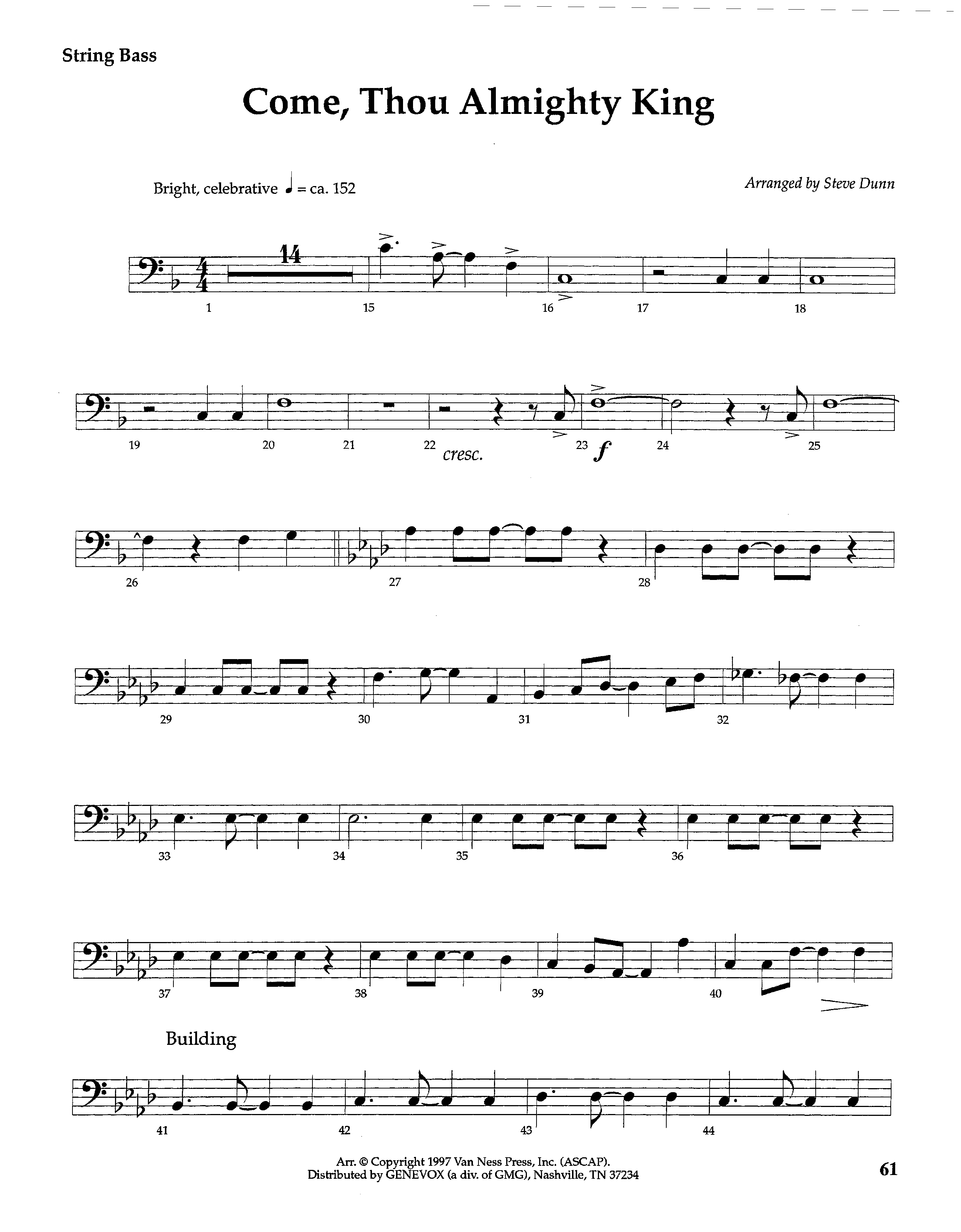 Come Thou Almighty King (Instrumental) Double Bass (Lifeway Worship / Arr. Steve Dunn)