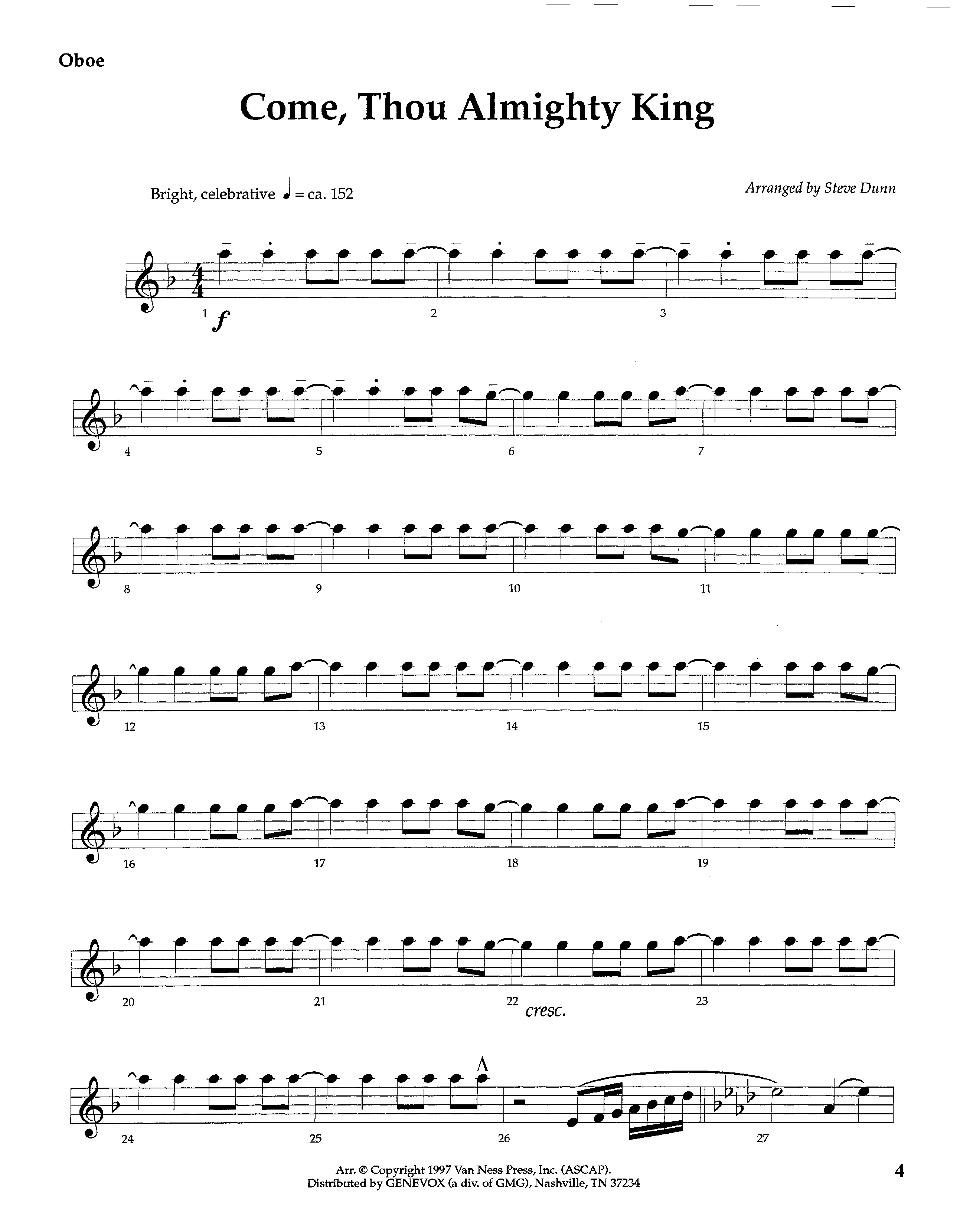 Come Thou Almighty King (Instrumental) Oboe (Lifeway Worship / Arr. Steve Dunn)