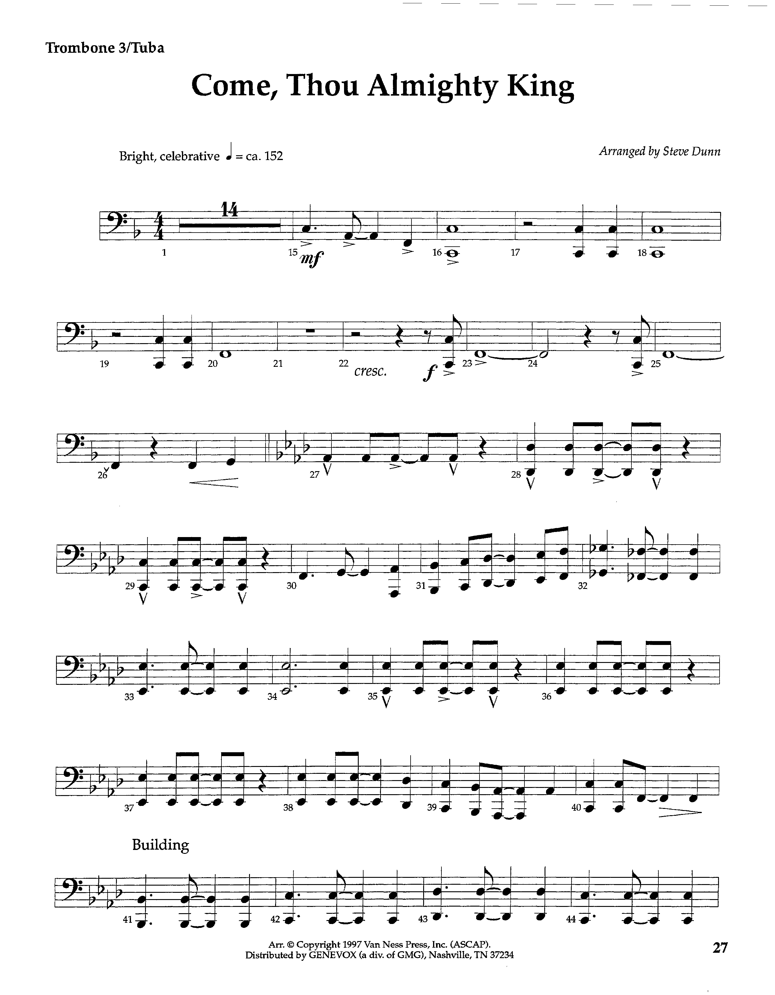 Come Thou Almighty King (Instrumental) Trombone 3/Tuba (Lifeway Worship / Arr. Steve Dunn)