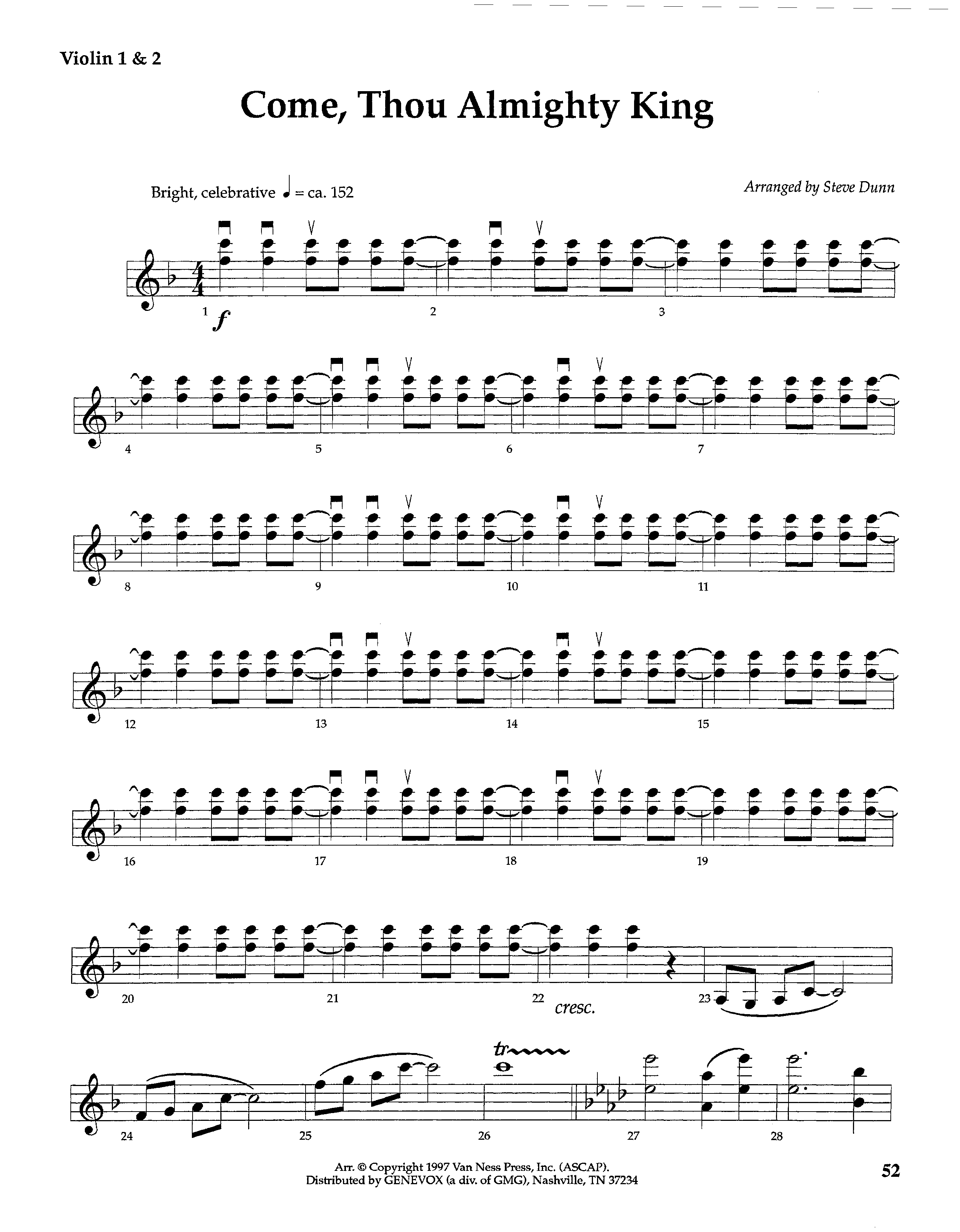 Come Thou Almighty King (Instrumental) Violin 1/2 (Lifeway Worship / Arr. Steve Dunn)