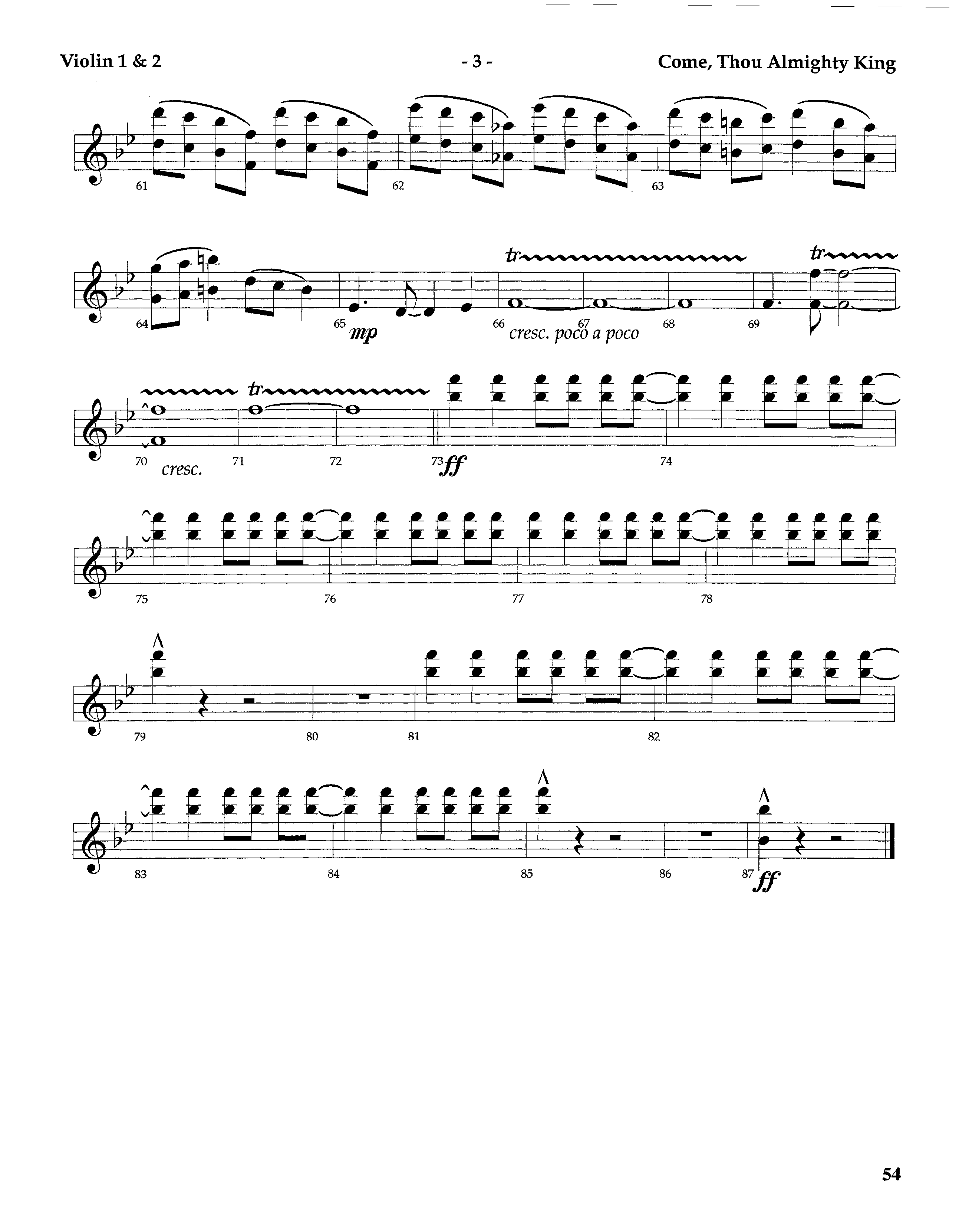 Come Thou Almighty King (Instrumental) Violin 1/2 (Lifeway Worship / Arr. Steve Dunn)