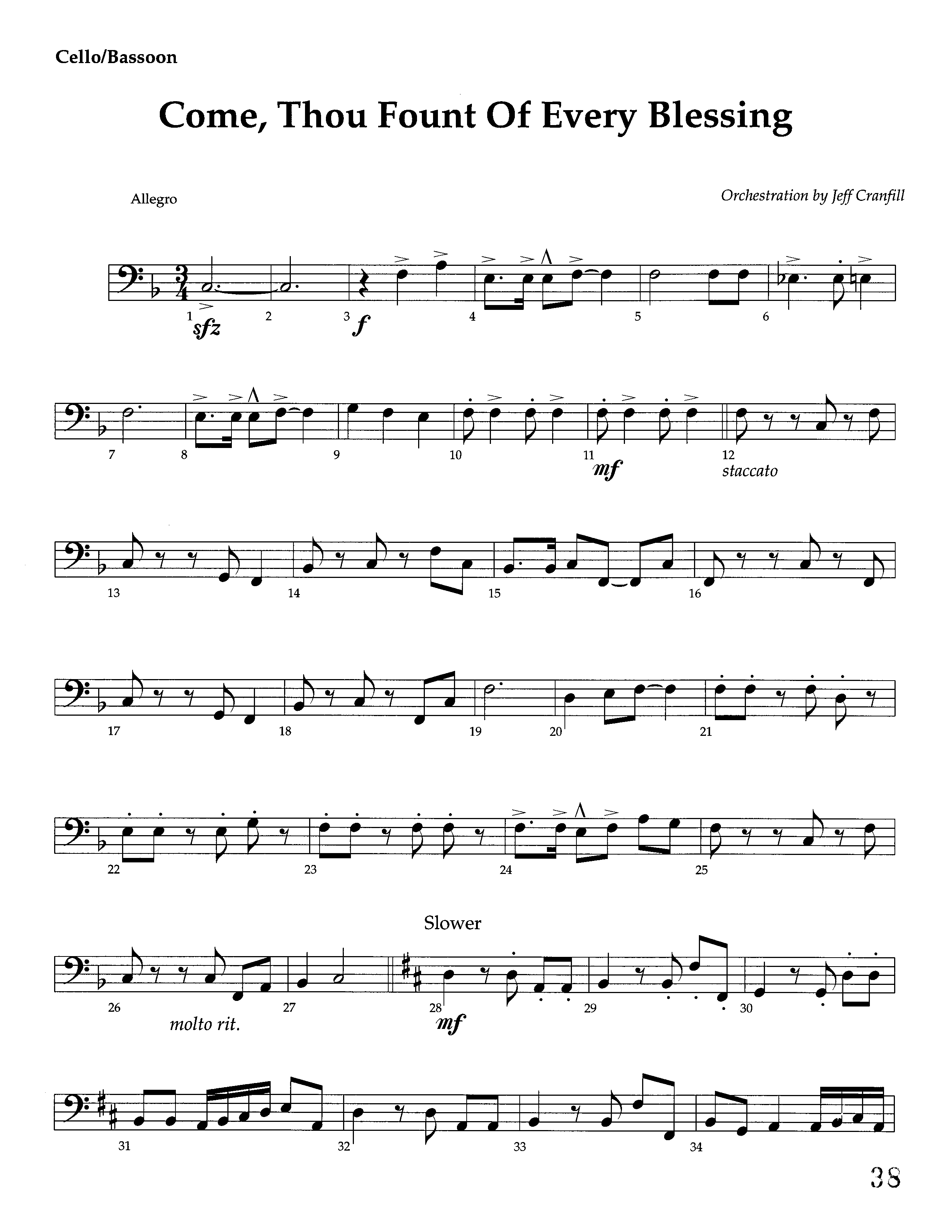 Come Thou Fount Of Every Blessing (Instrumental) Cello (Lifeway Worship / Arr. Jeff Cranfill)