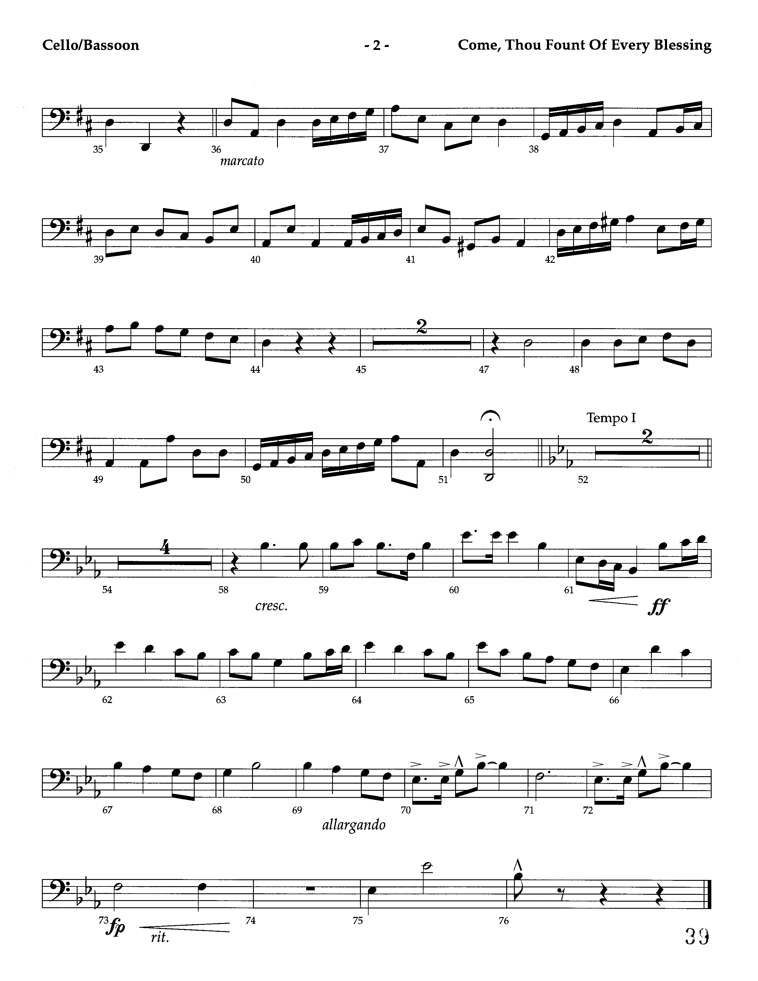 Come Thou Fount Of Every Blessing (Instrumental) Cello (Lifeway Worship / Arr. Jeff Cranfill)