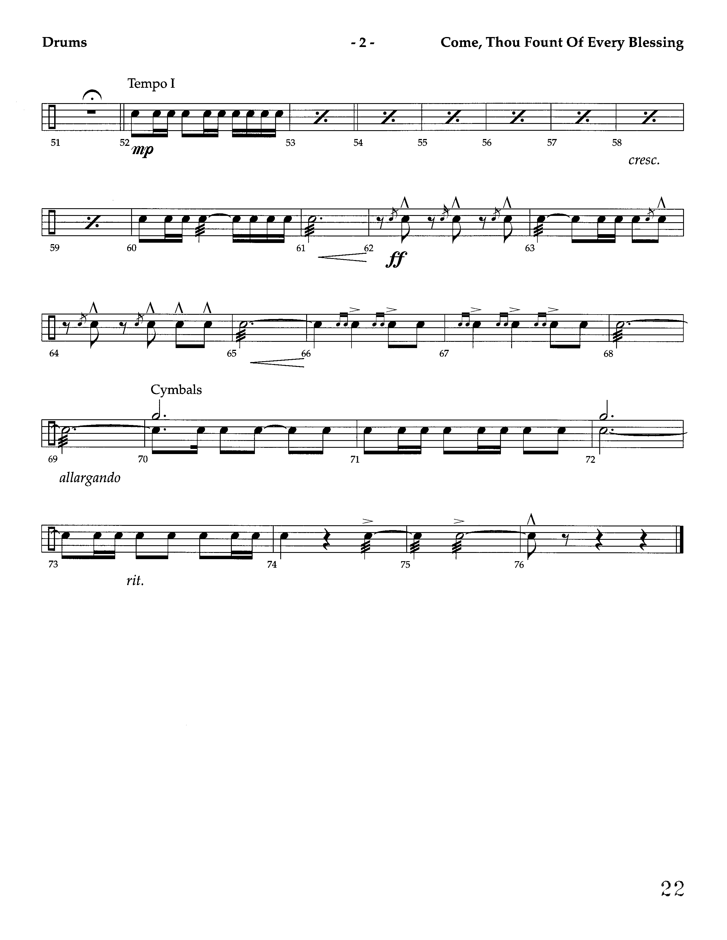 Come Thou Fount Of Every Blessing (Instrumental) Percussion 1/2 (Lifeway Worship / Arr. Jeff Cranfill)