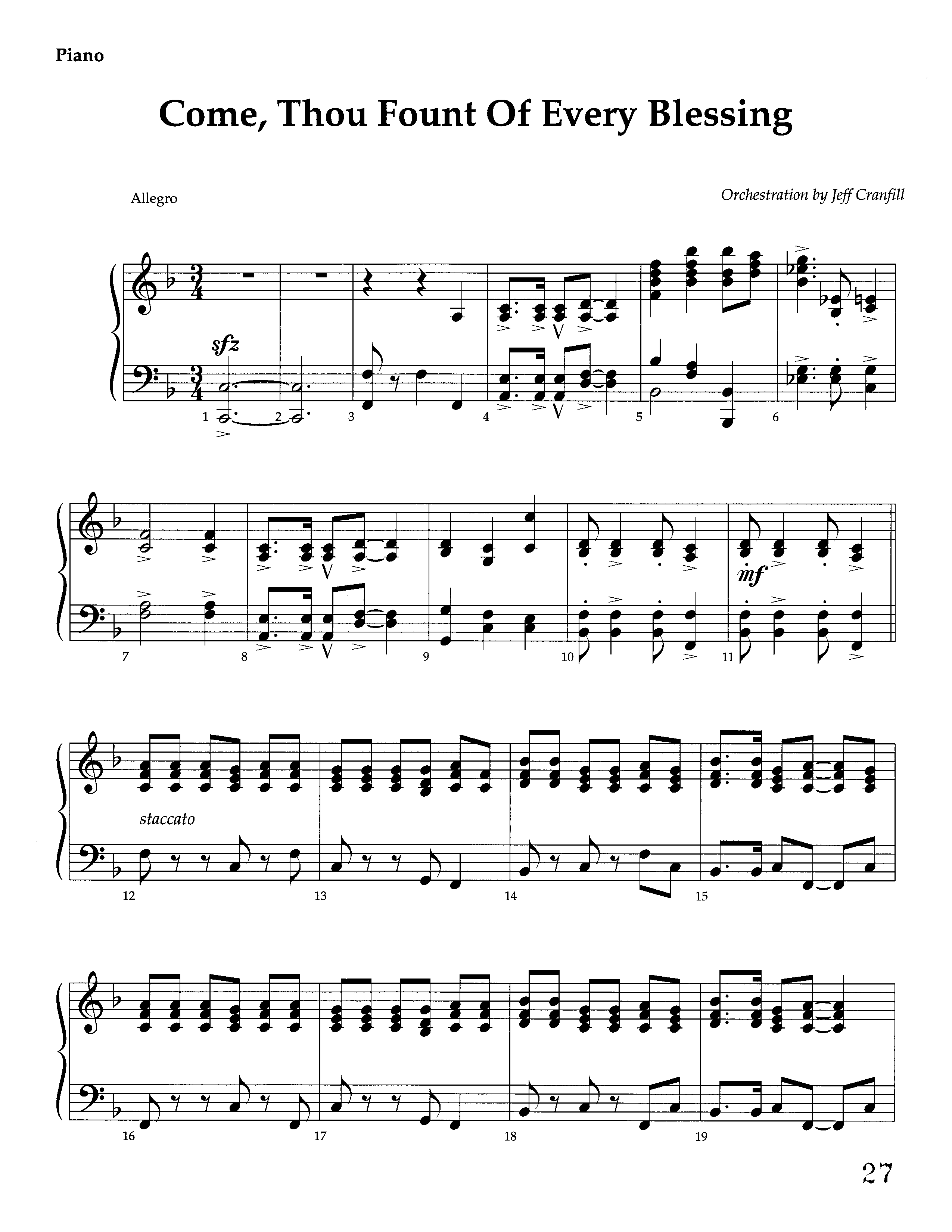 Come Thou Fount Of Every Blessing (Instrumental) Piano Sheet (Lifeway Worship / Arr. Jeff Cranfill)