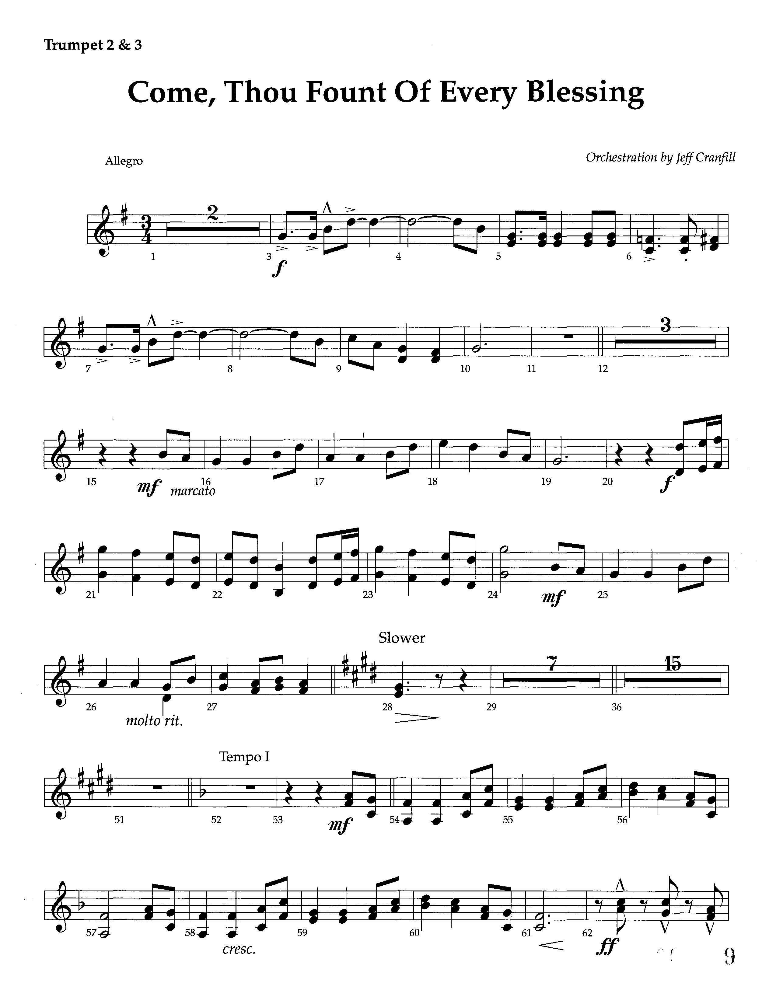 Come Thou Fount Of Every Blessing (Instrumental) Trumpet 2/3 (Lifeway Worship / Arr. Jeff Cranfill)