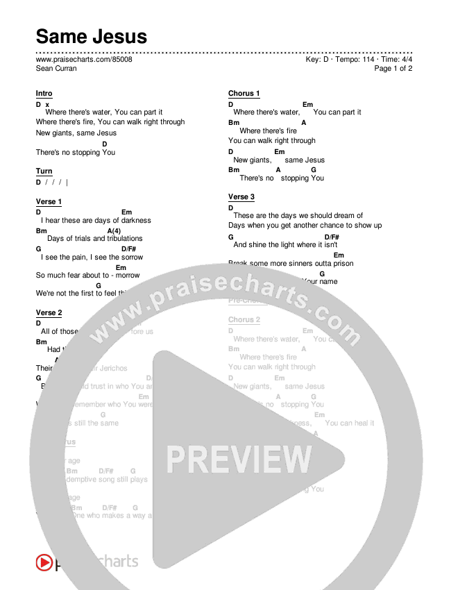 Same Jesus Chords & Lyrics (Sean Curran)
