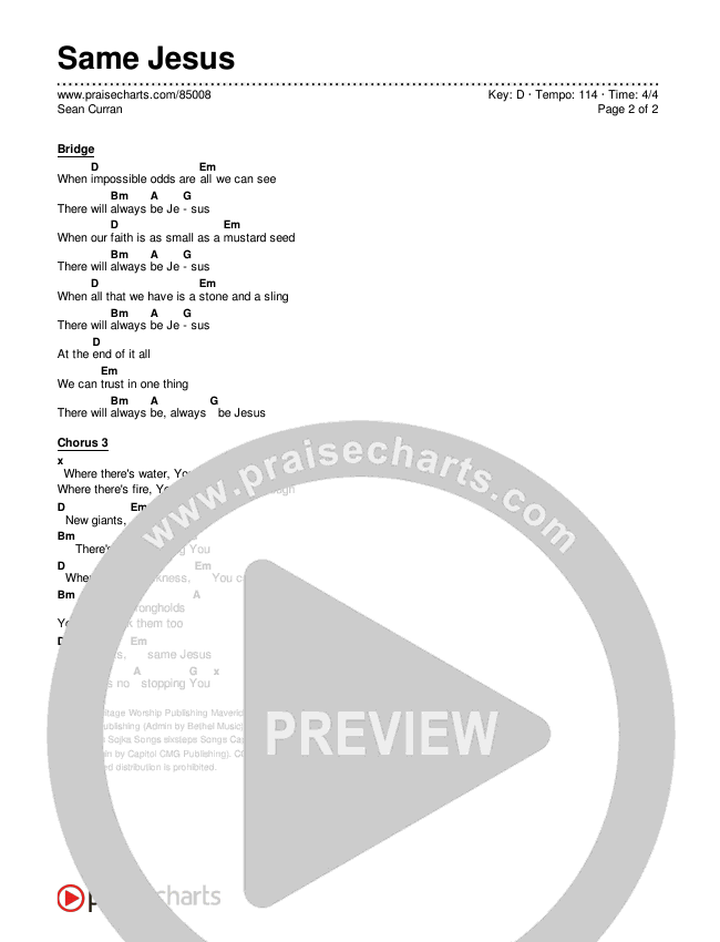 Same Jesus Chords & Lyrics (Sean Curran)