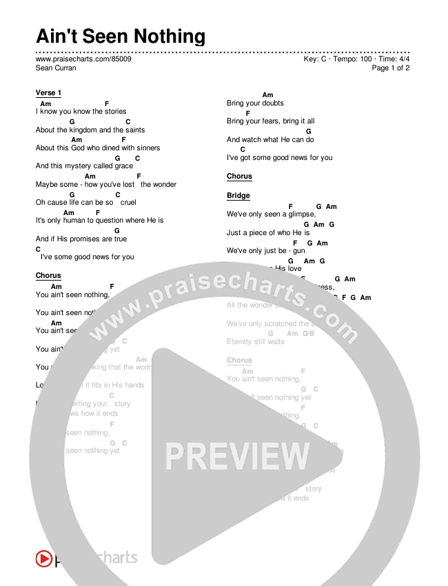 Ain't Seen Nothing Chords & Lyrics (Sean Curran)