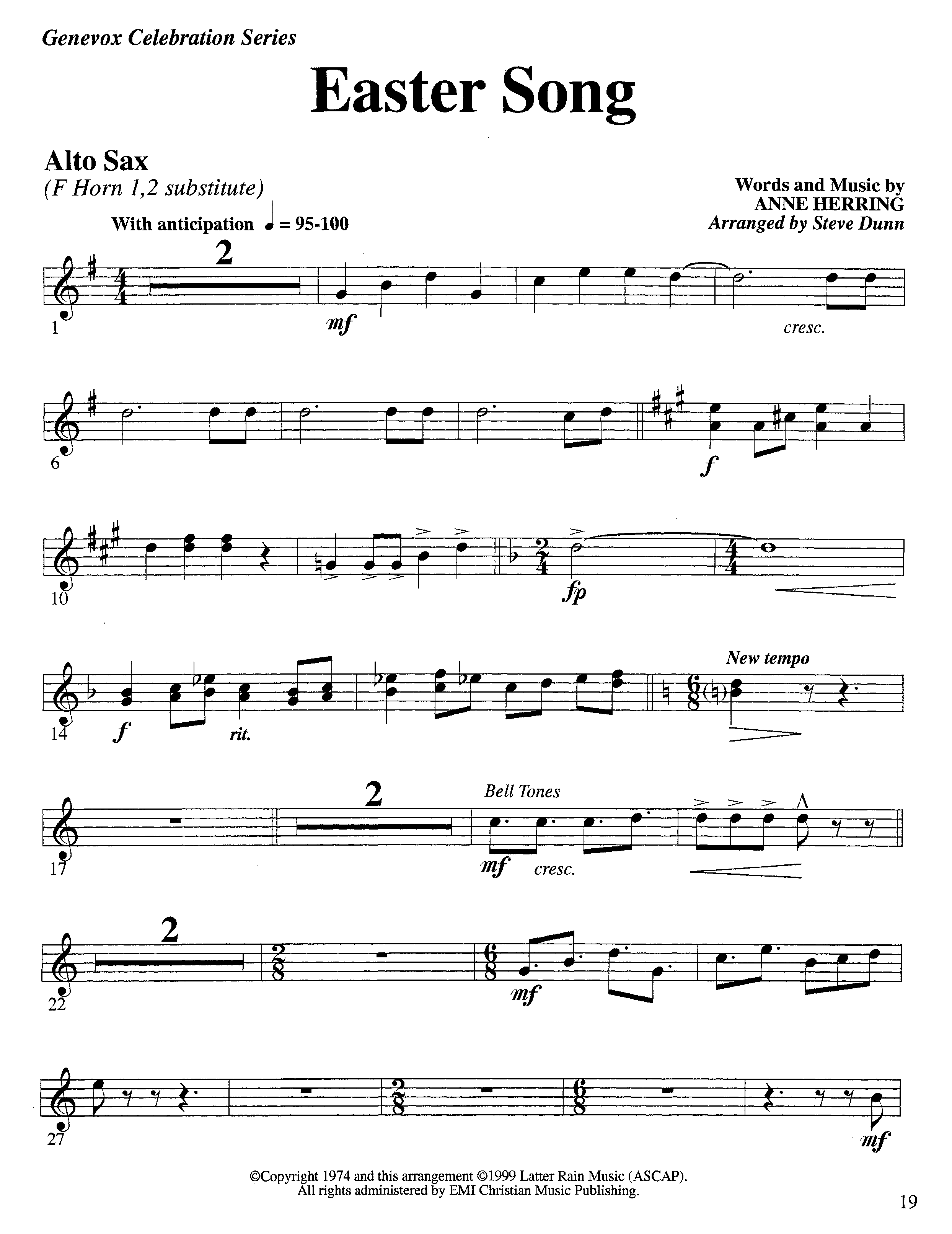 Easter Song (Instrumental) Alto Sax (Lifeway Worship / Arr. Steve Dunn)