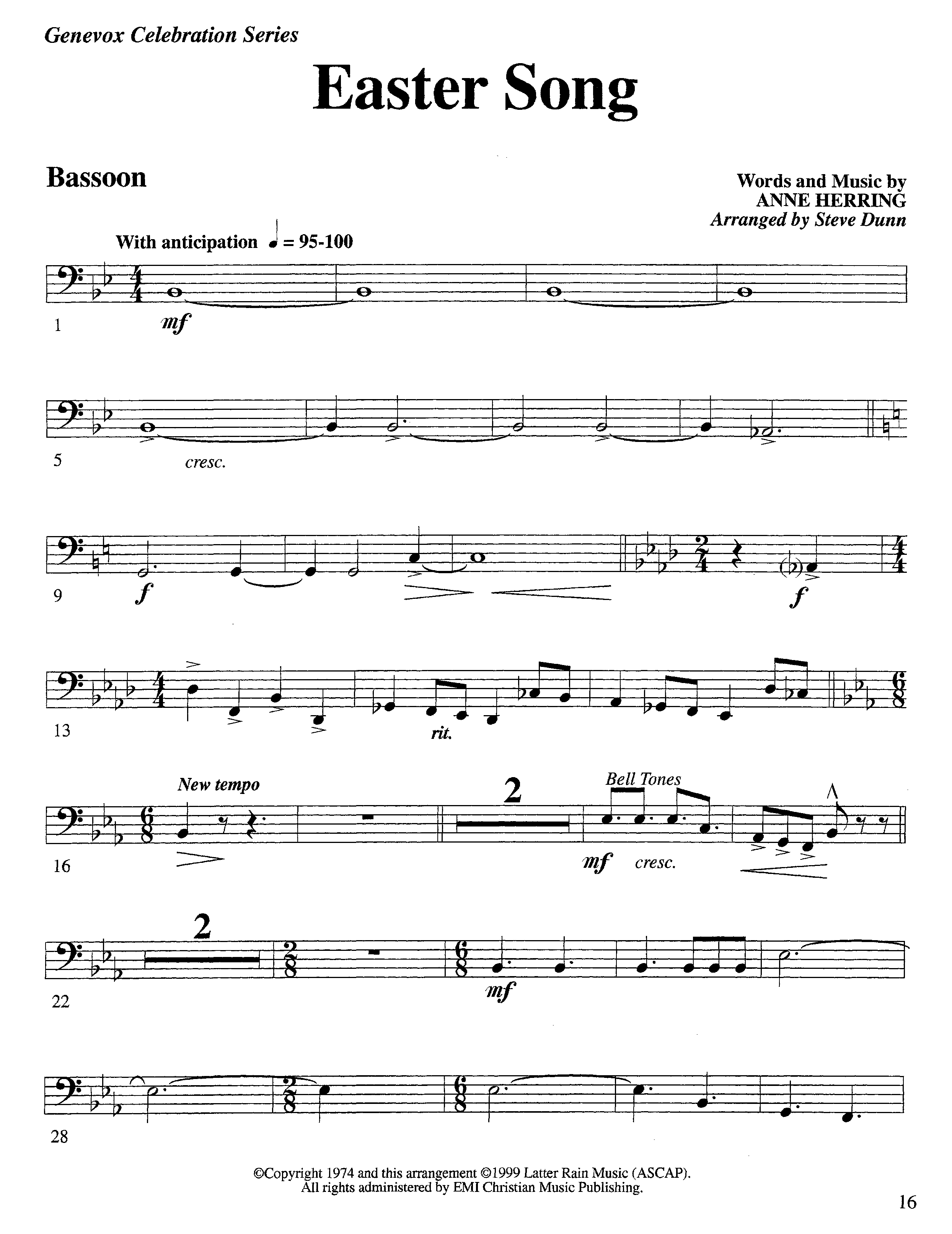 Easter Song (Instrumental) Bassoon (Lifeway Worship / Arr. Steve Dunn)